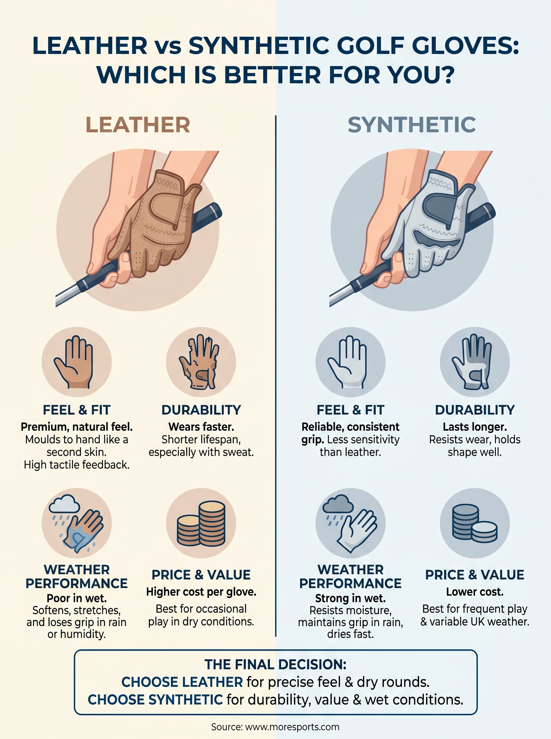 leather vs synthetic golf gloves infographic