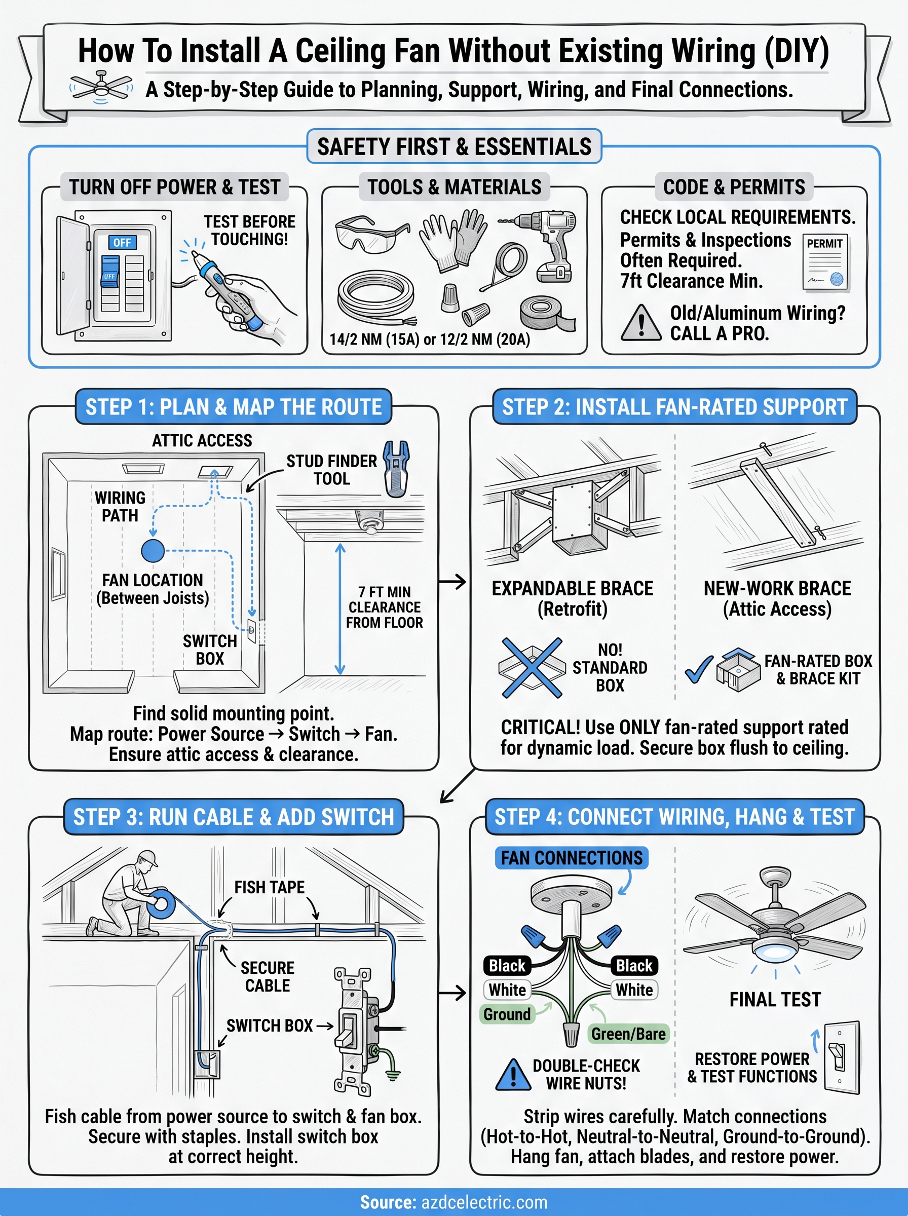 How To Install A Ceiling Fan Without Existing Wiring (DIY) ⚡ AZ DC Electric