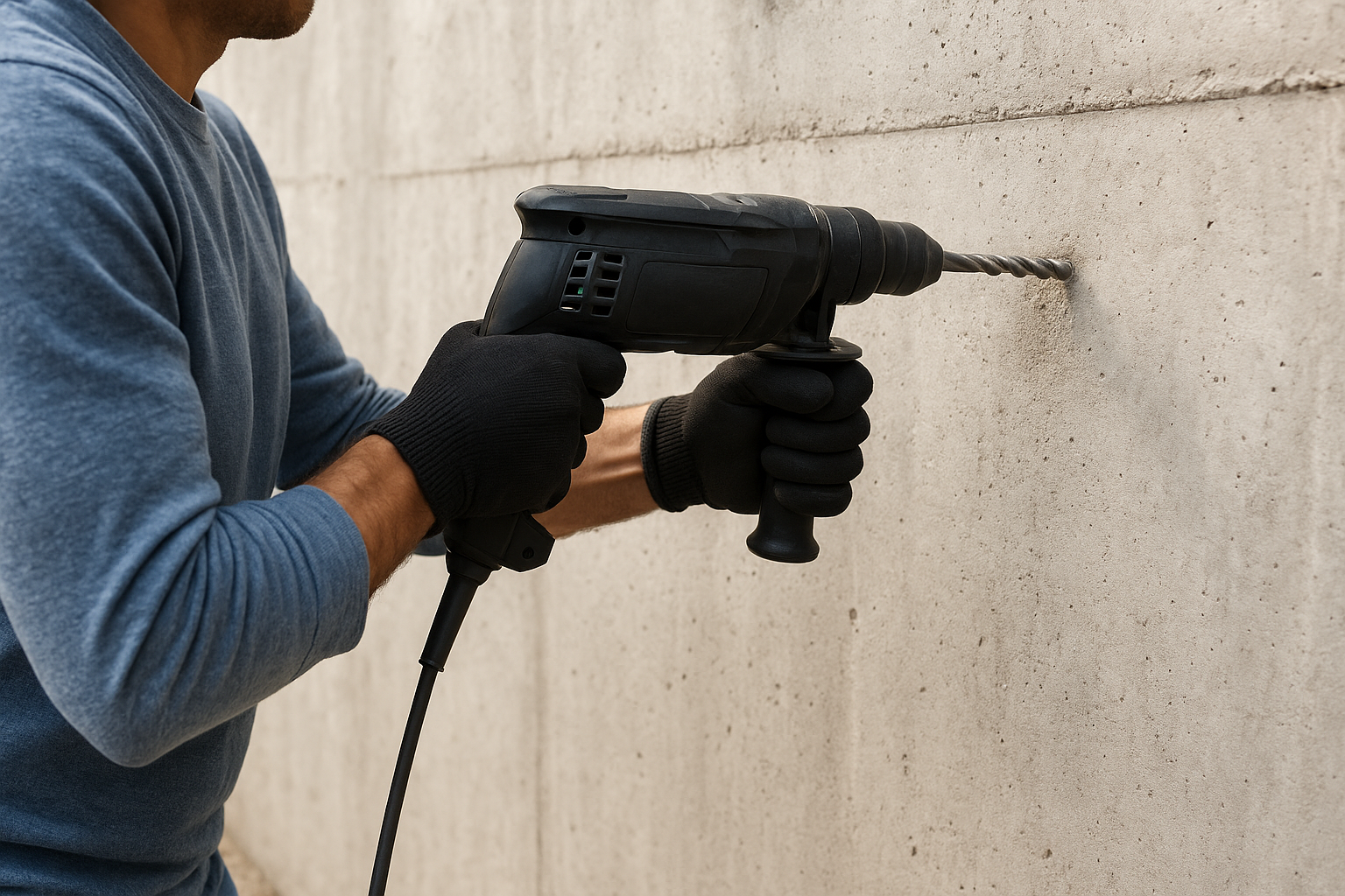 Drill straight and let the hammer do the work