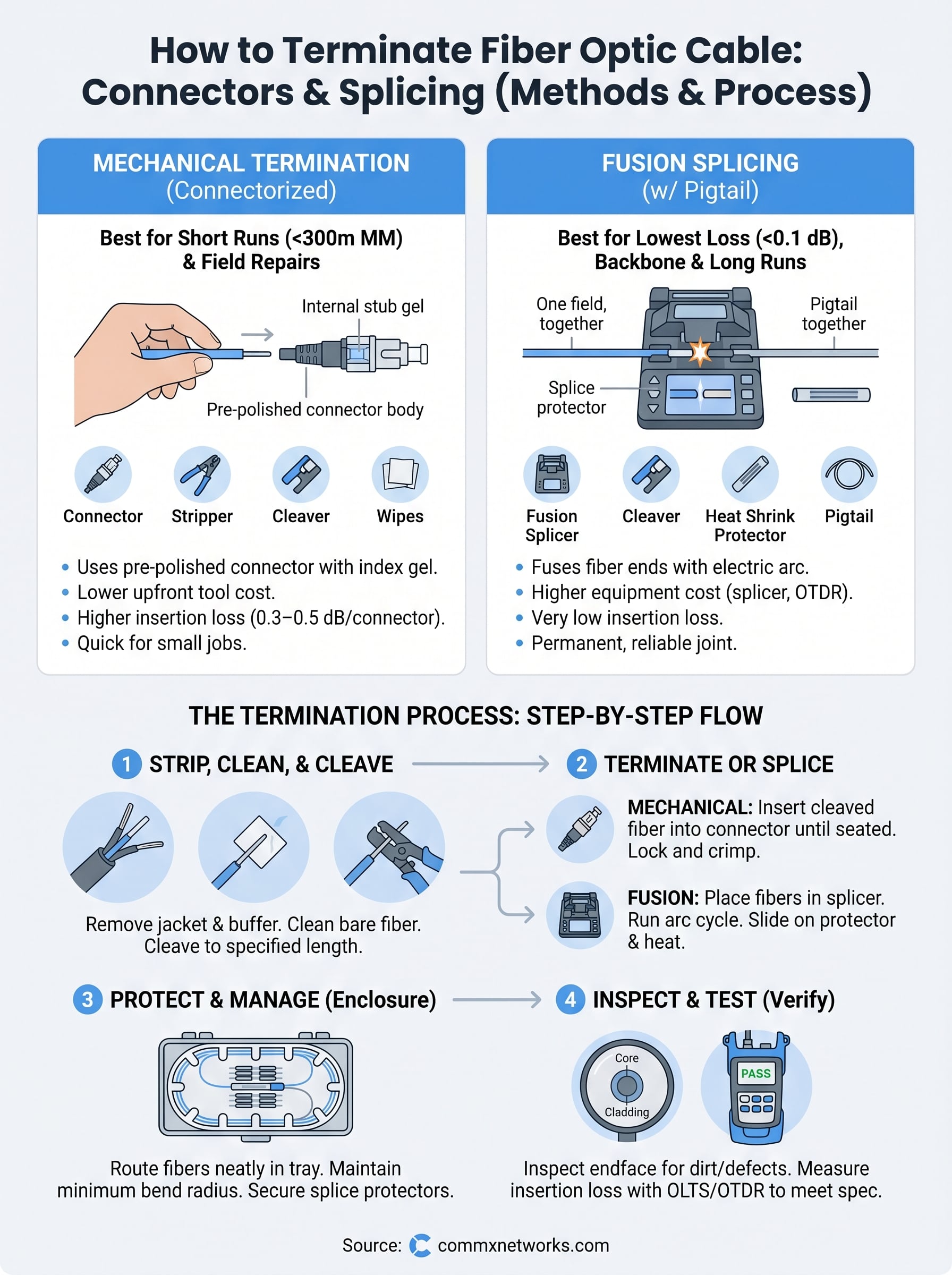Fiber Rope Terminations How To Terminate Fiber Optic Cable: Connectors & Splicing - Commx Networks