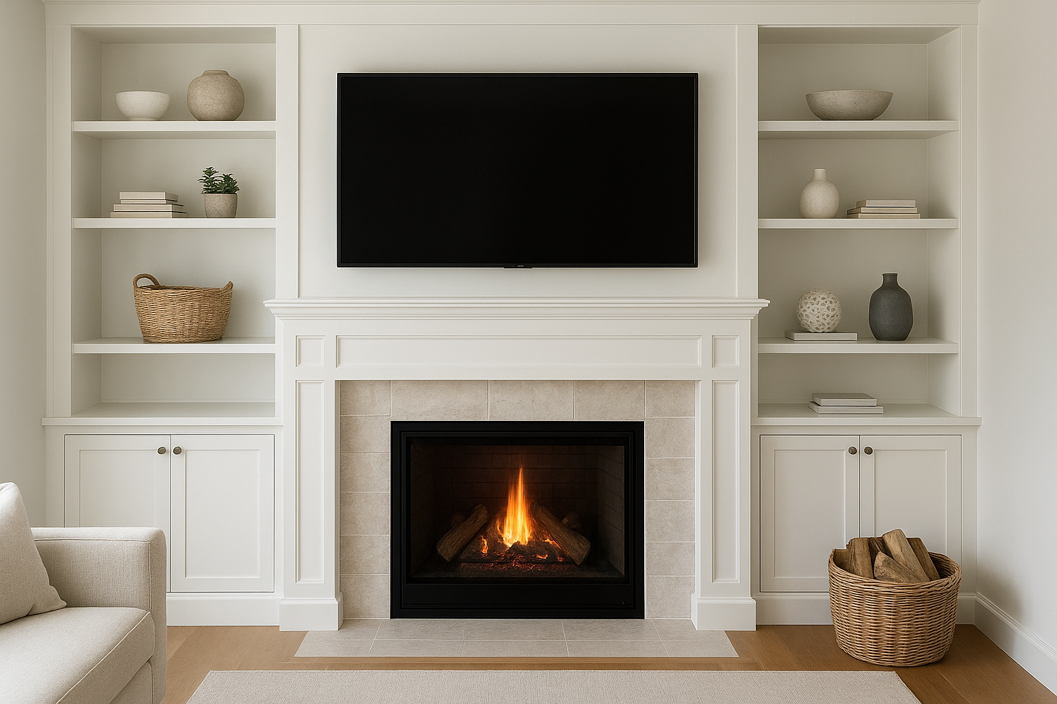 3. Built-in entertainment center with a fireplace feature