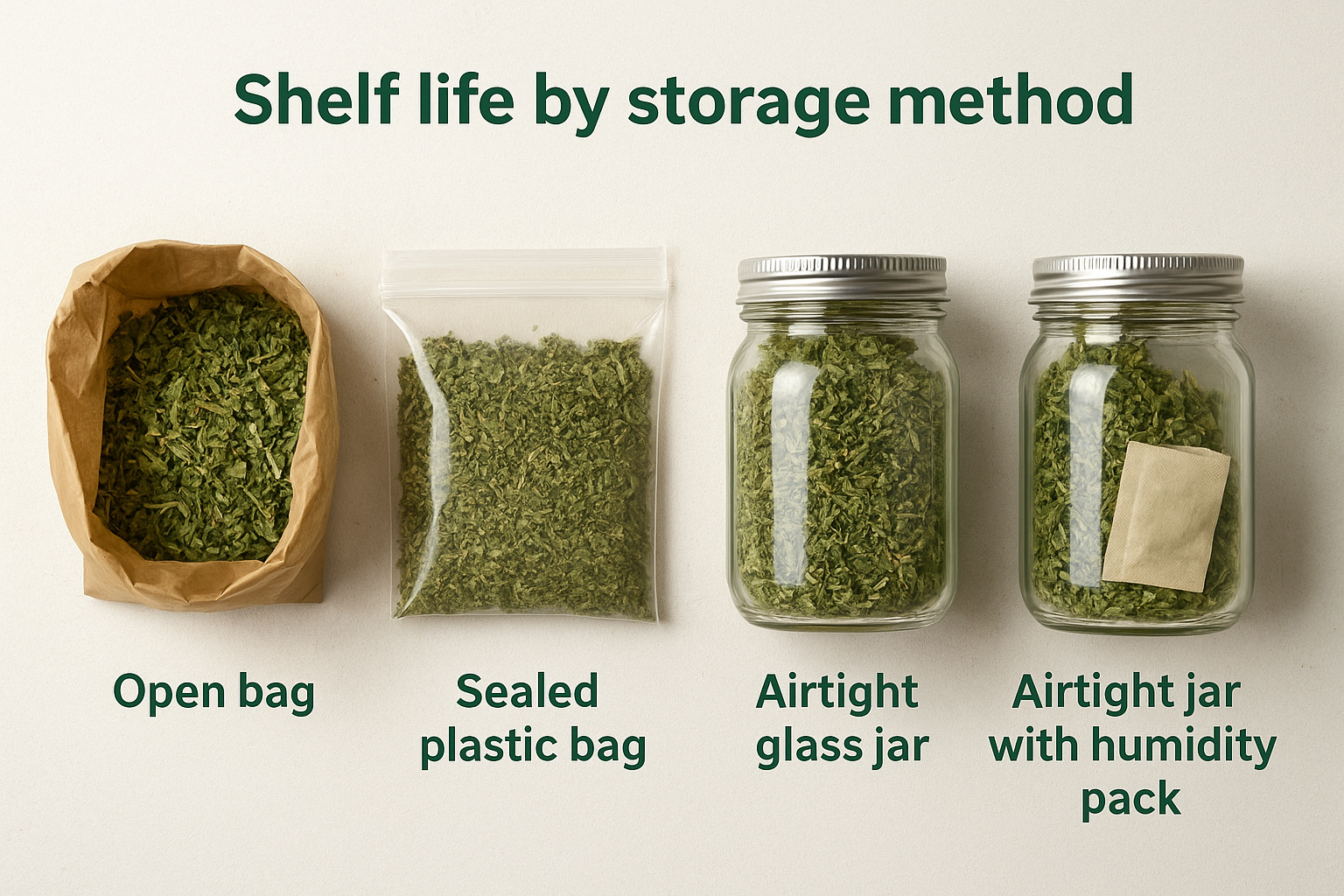 Shelf life by storage method