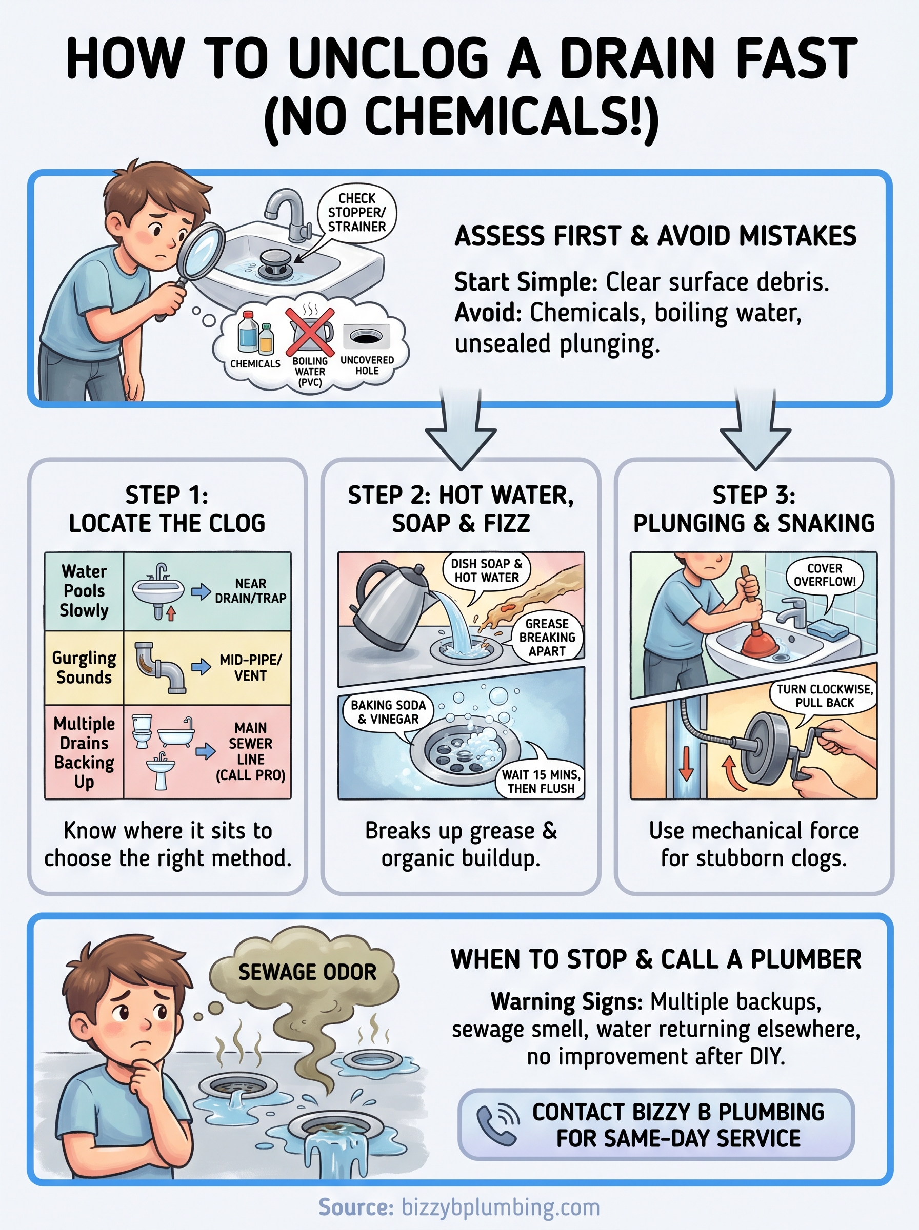 how to unclog a drain infographic