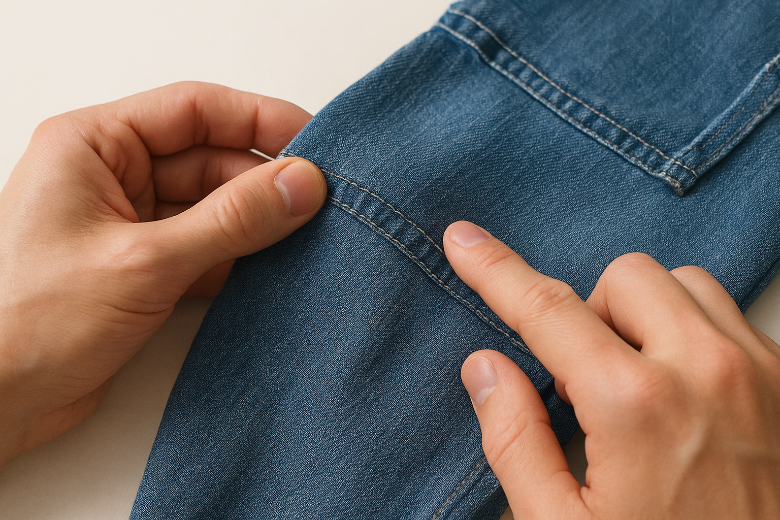Look at the stitching and seams