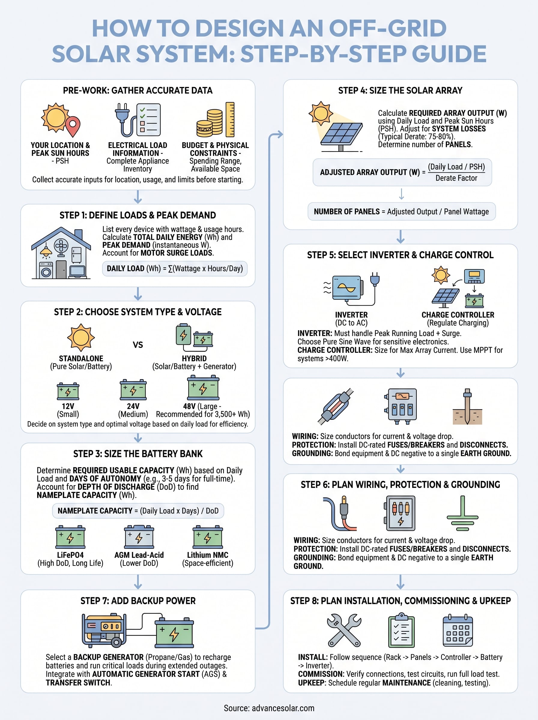 how to design an off grid solar system infographic