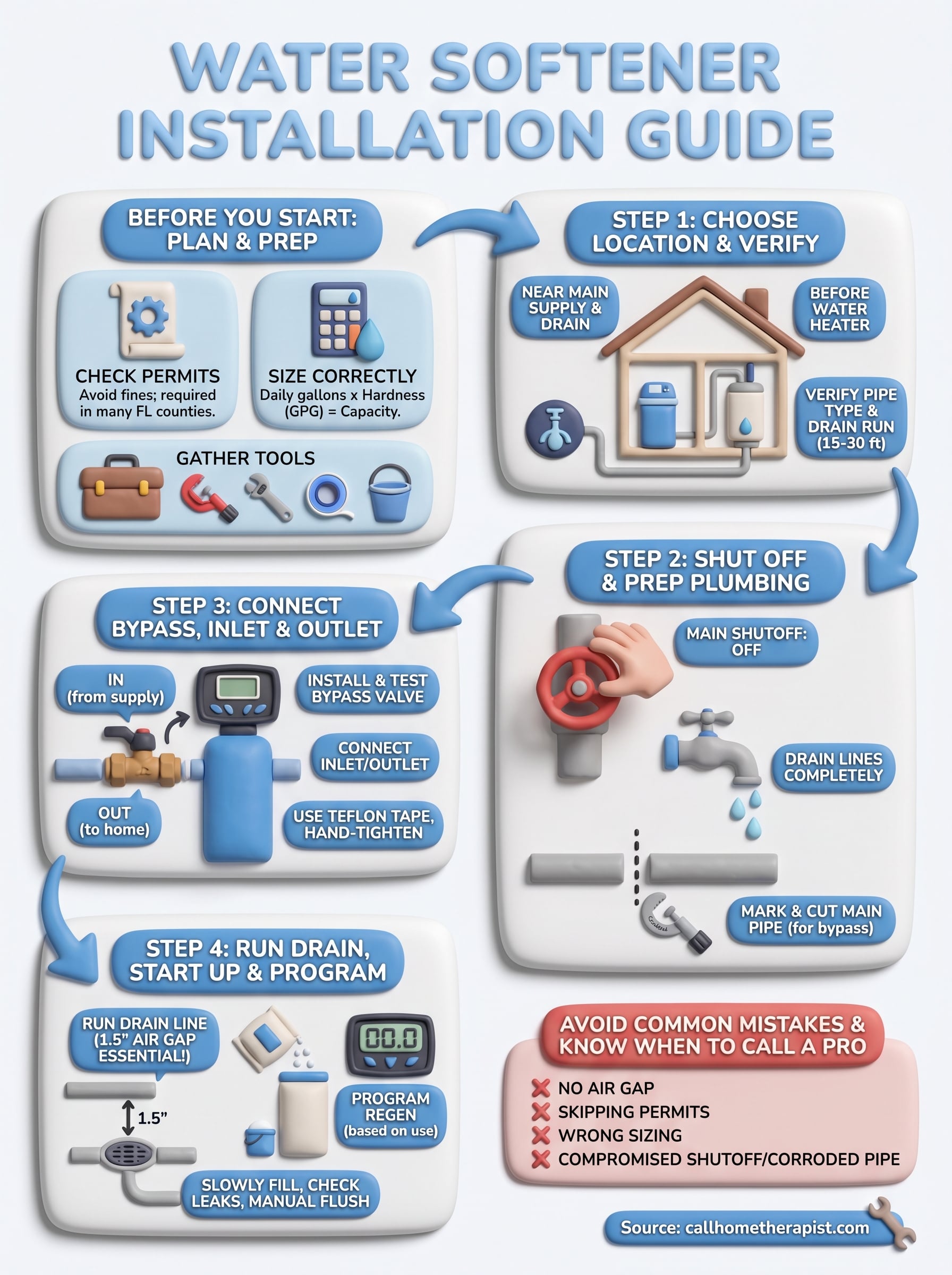 how to install a water softener infographic