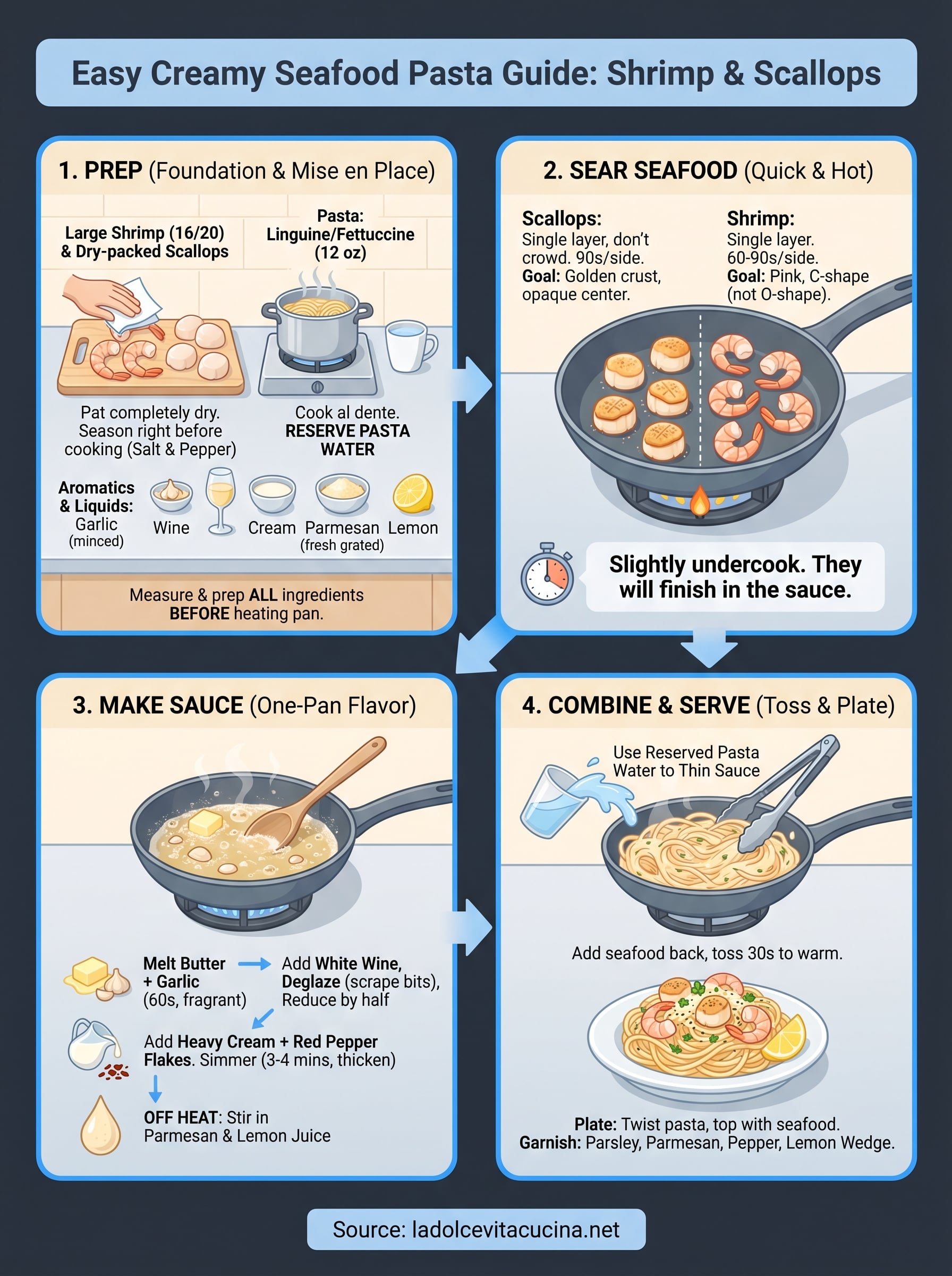 easy seafood pasta recipe infographic