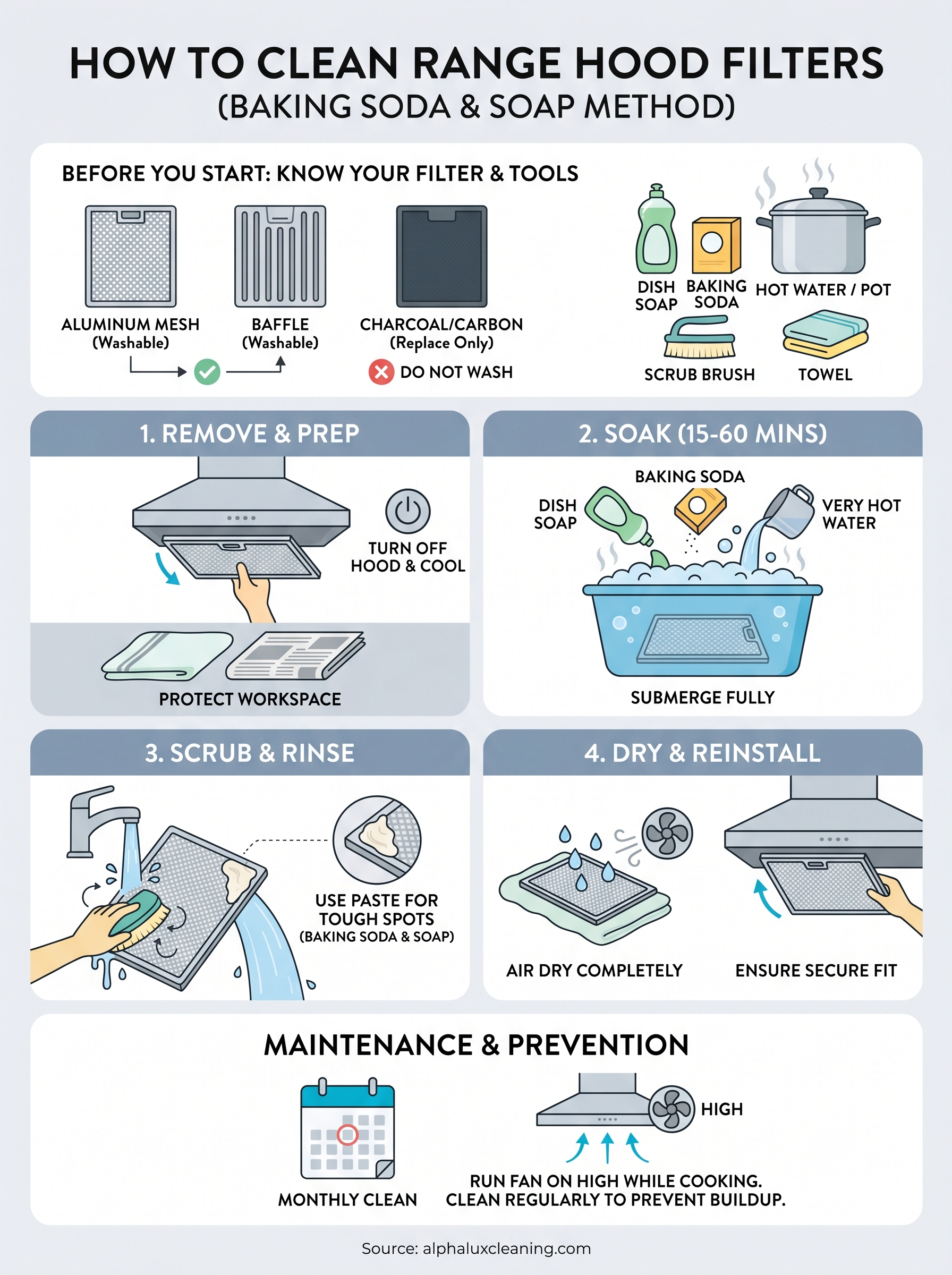 how to clean range hood filters infographic