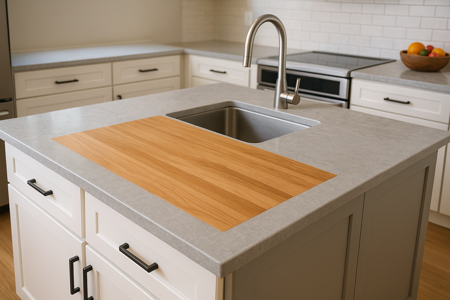6. Mixed-material top with a wood prep station inset