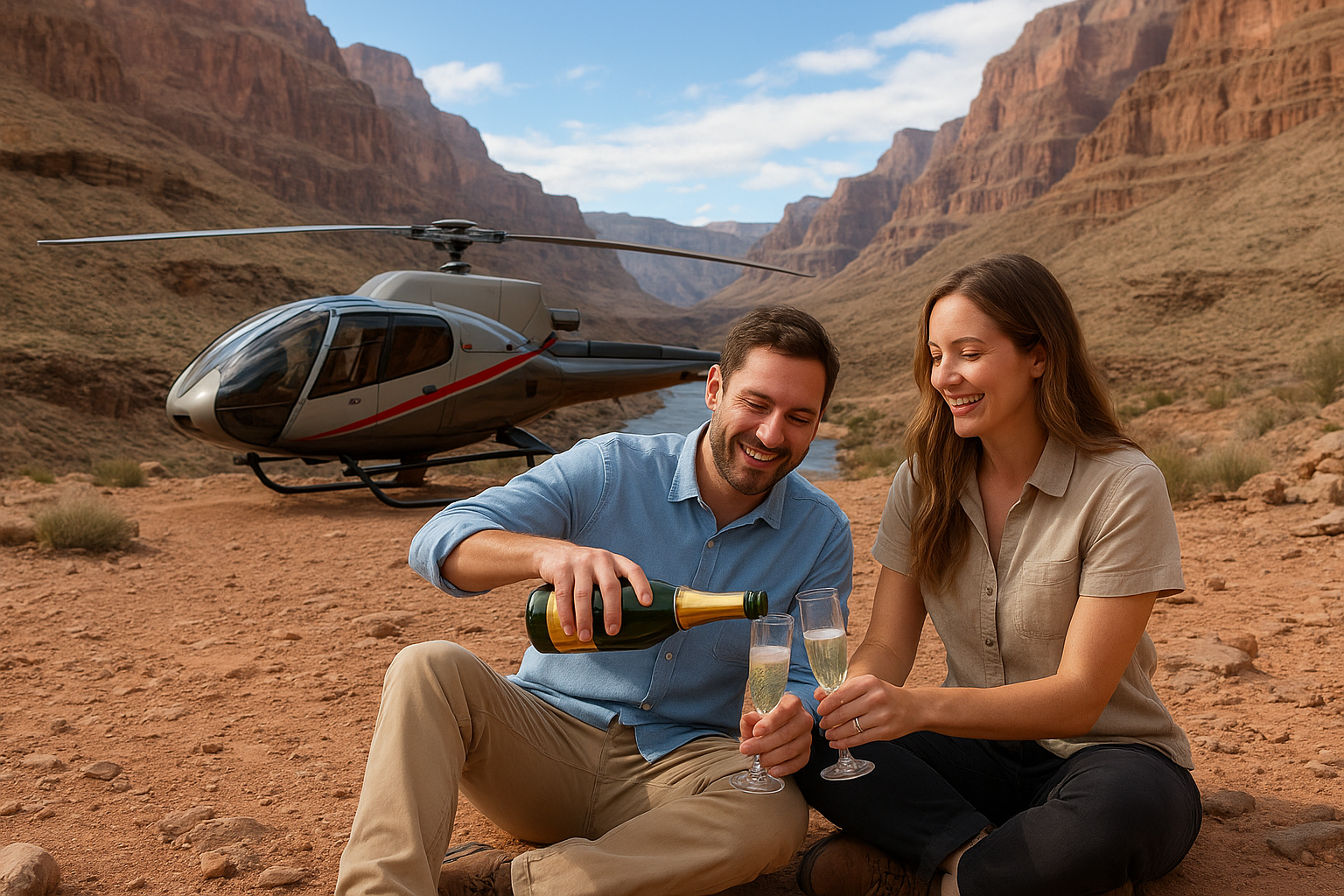 9. Grand Canyon floor landing with champagne