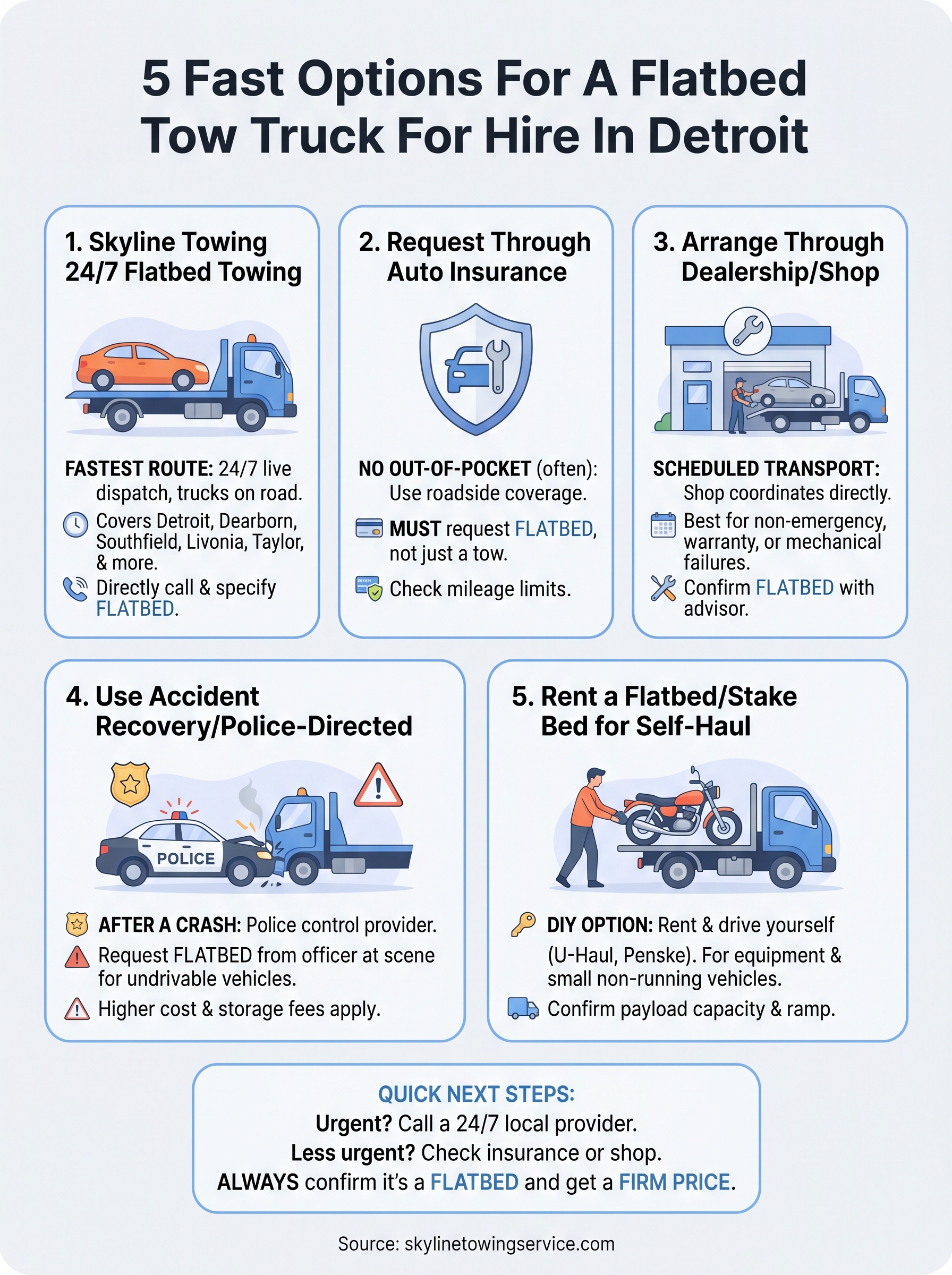 flatbed tow truck for hire infographic