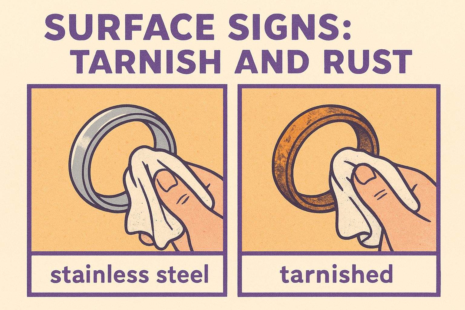 Surface signs: tarnish and rust