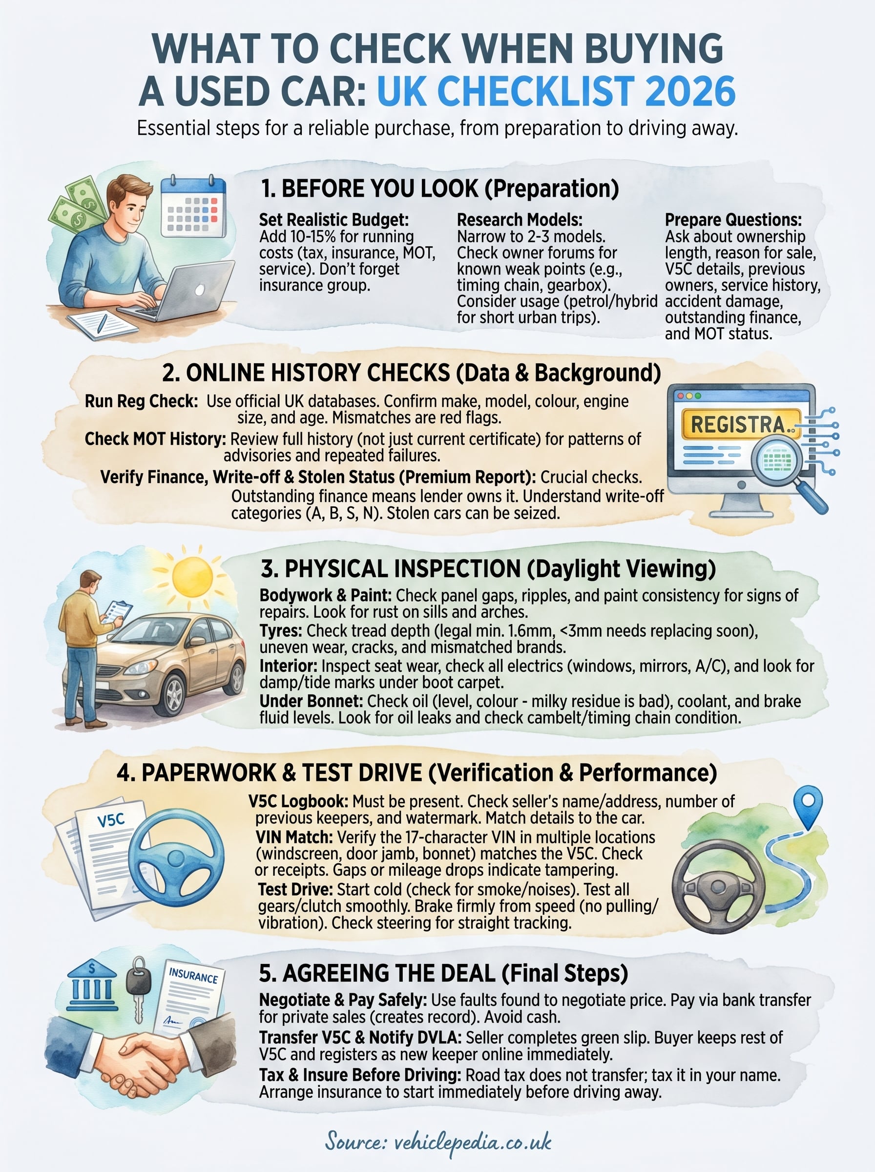 what to check when buying a used car infographic