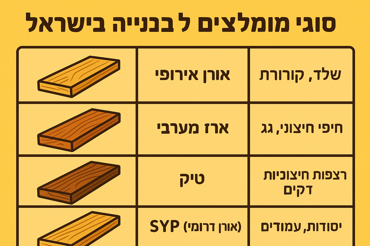 סוגי עץ מומלצים לבנייה בישראל