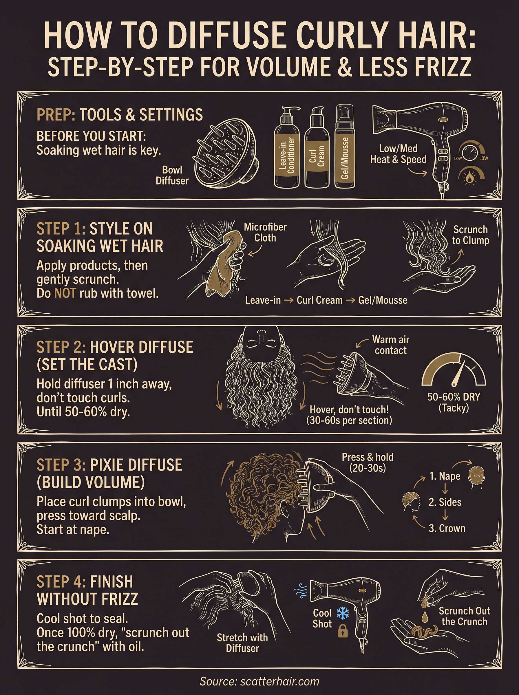 how to diffuse curly hair infographic