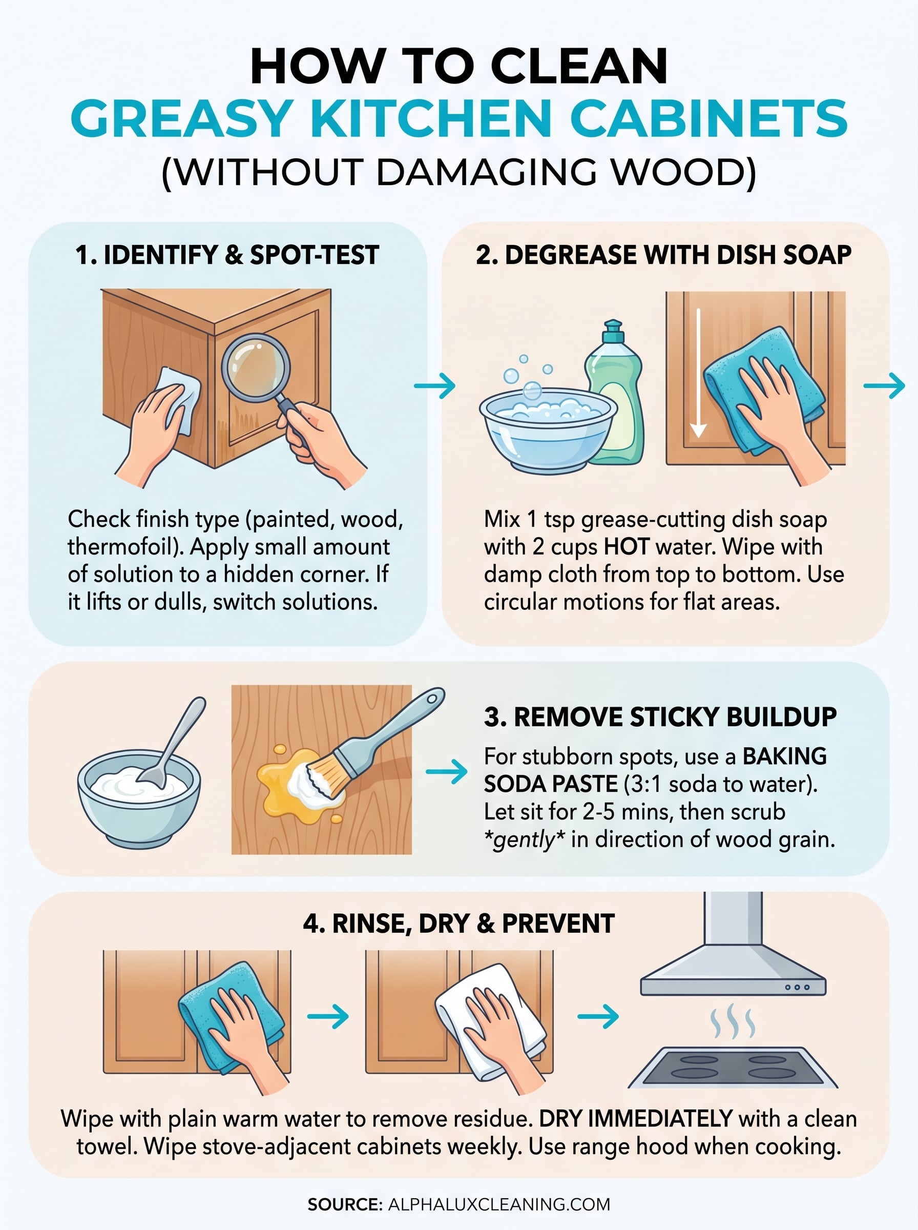 how to clean greasy kitchen cabinets infographic