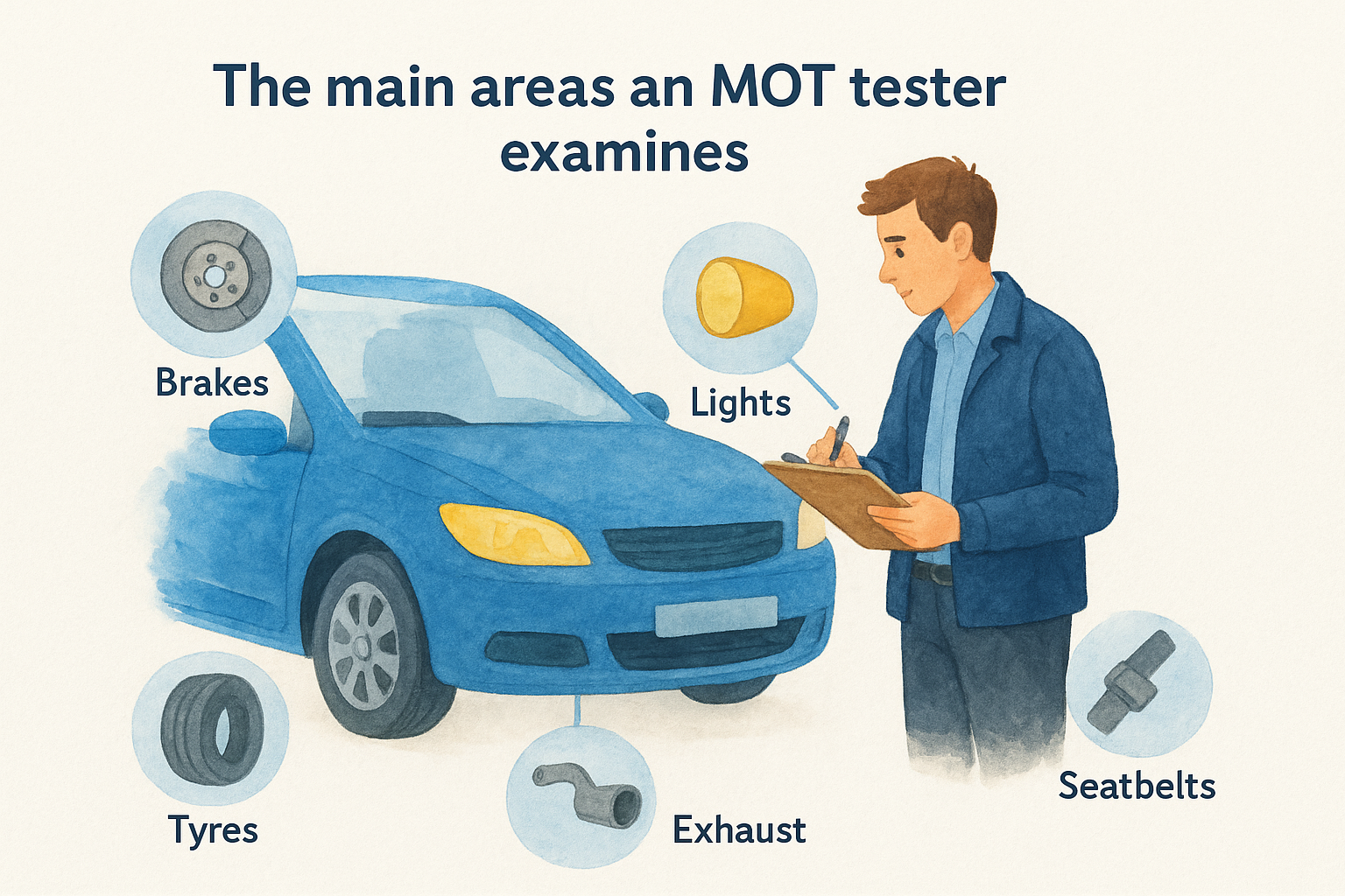 The main areas an MOT tester examines