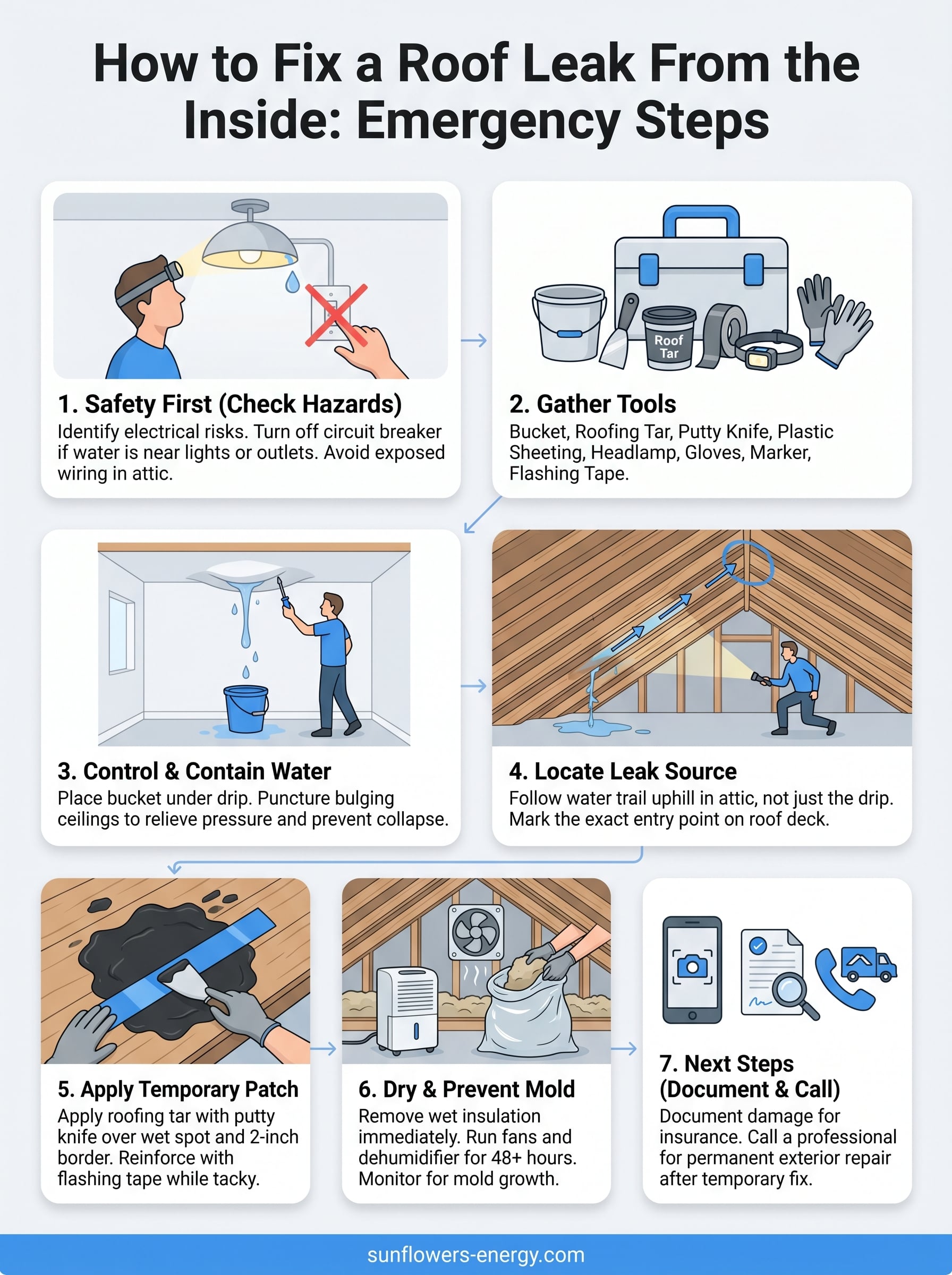 how to fix a roof leak from the inside infographic