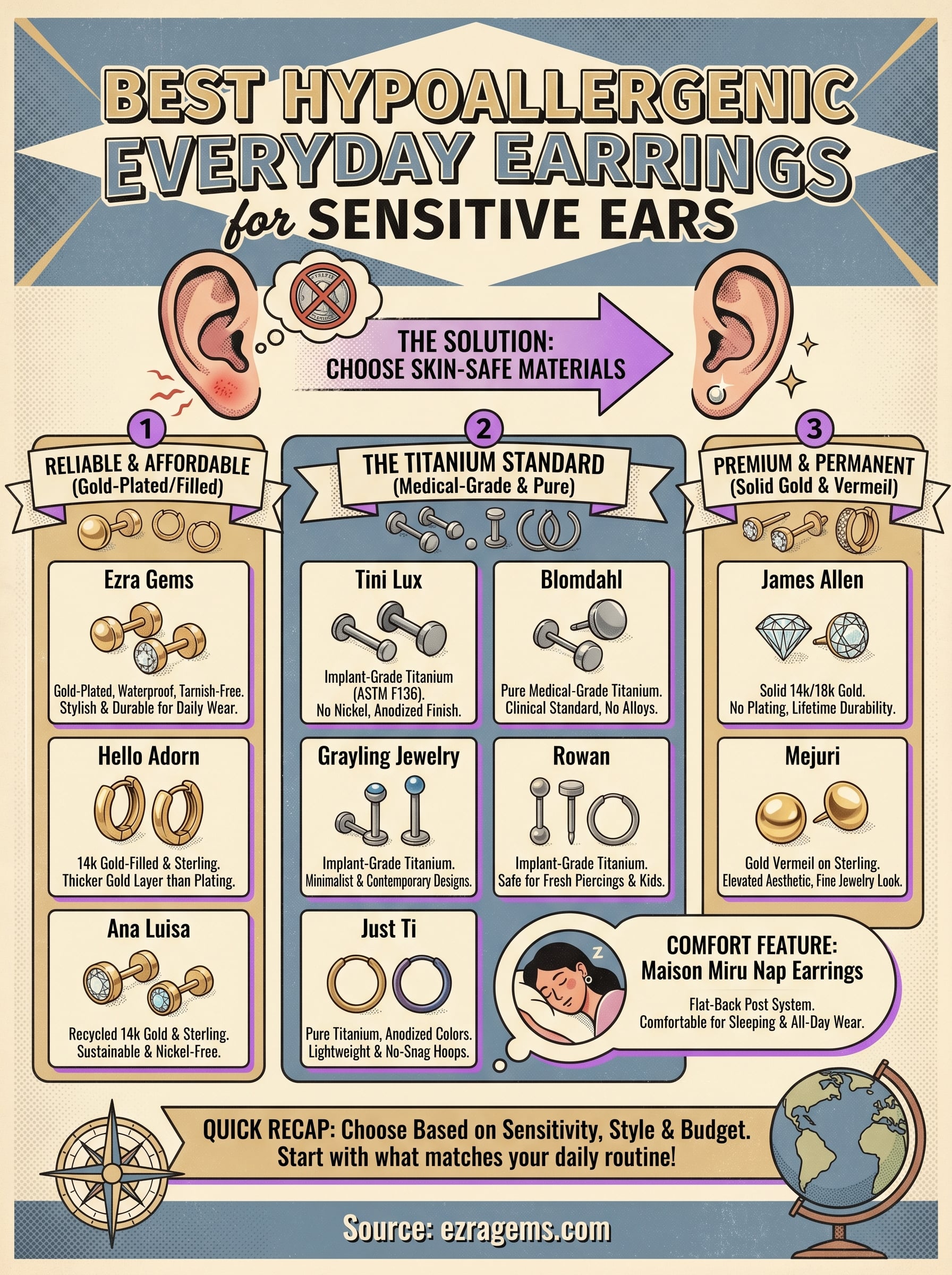 hypoallergenic everyday earrings infographic