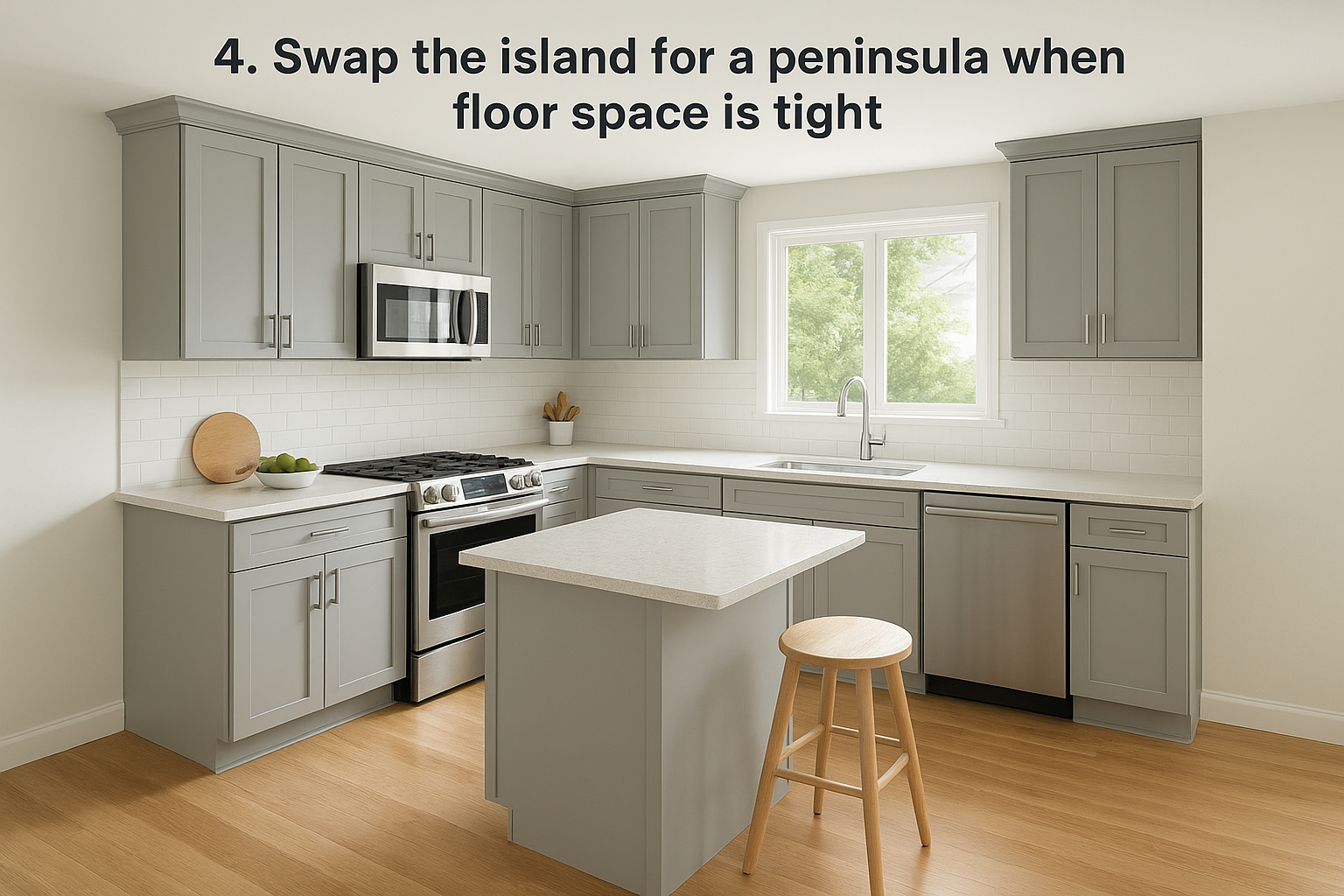 4. Swap the island for a peninsula when floor space is tight