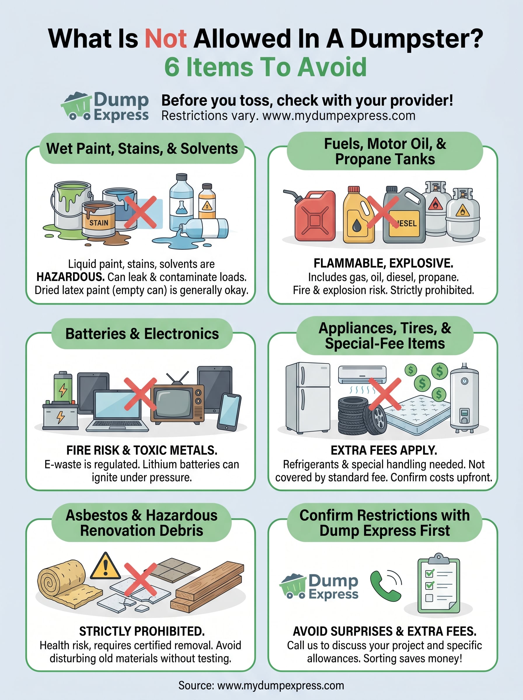 what is not allowed in a dumpster infographic