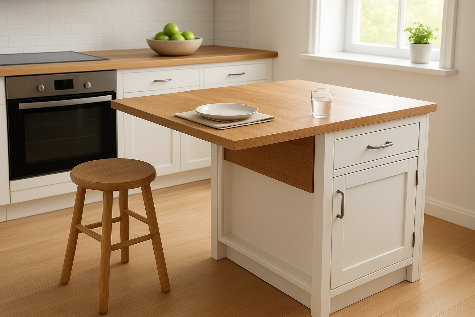 6. Add a pull-out table or fold-down leaf to the island