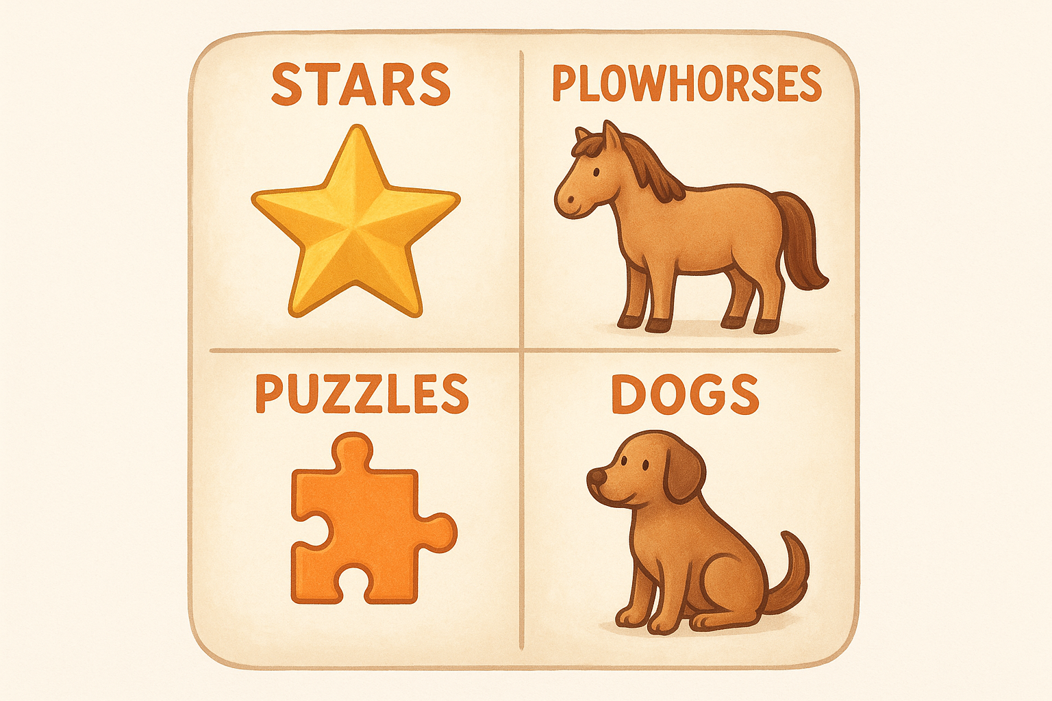 Menu engineering basics: stars, plowhorses, puzzles, dogs