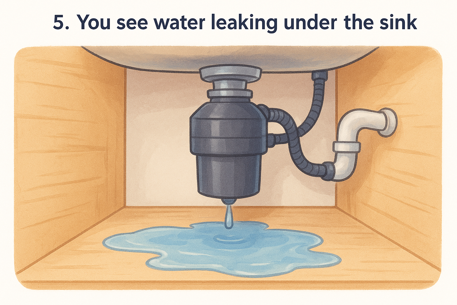5. You see water leaking under the sink