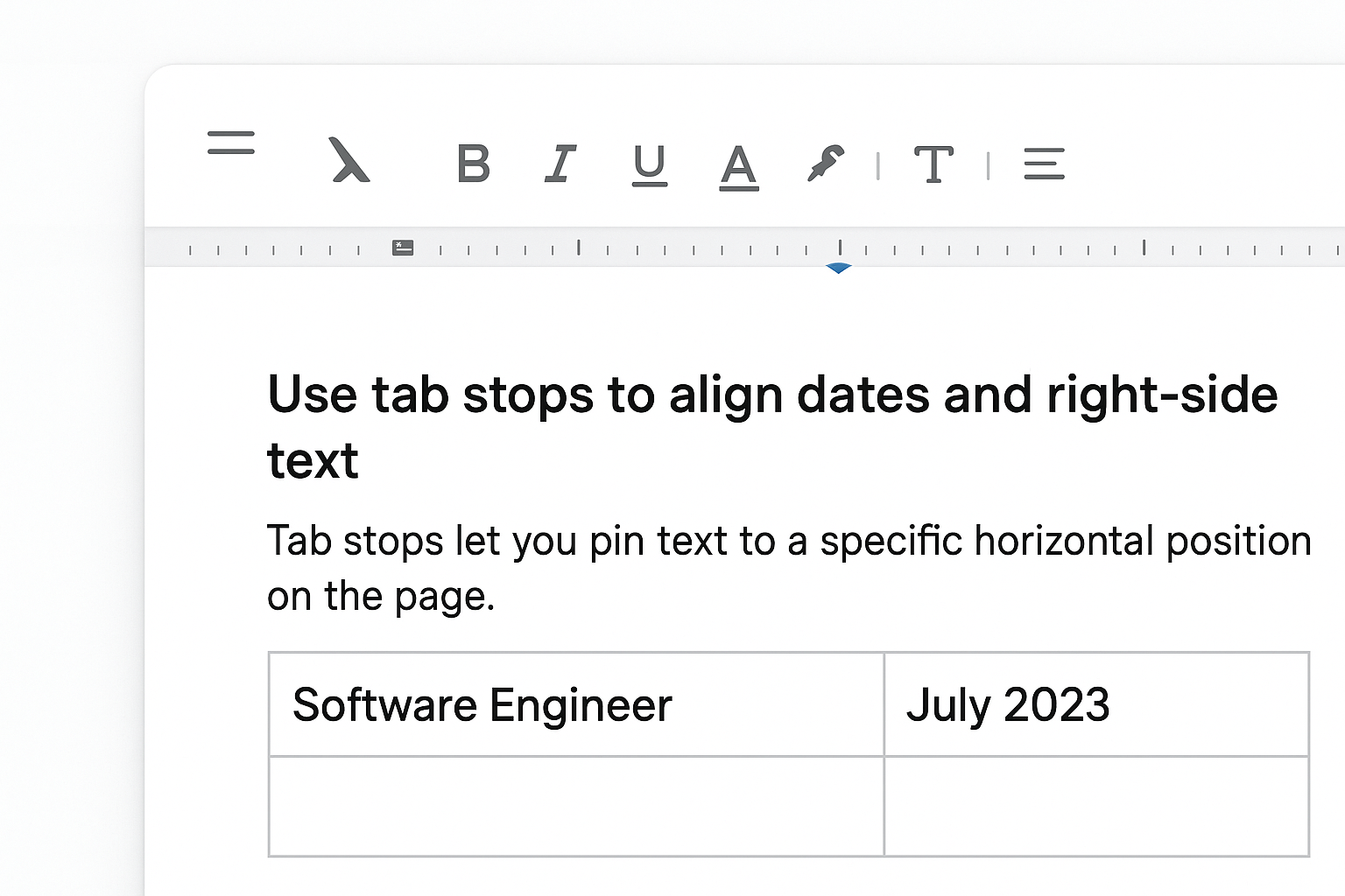 Use tab stops to align dates and right-side text
