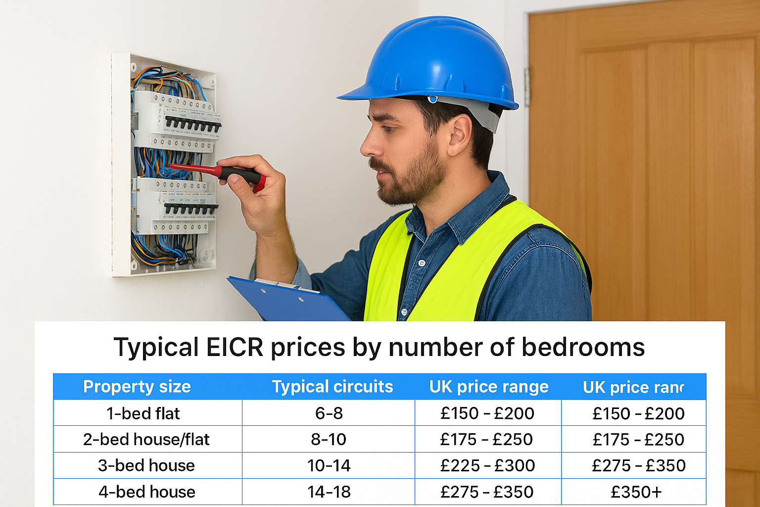 Typical EICR prices by number of bedrooms