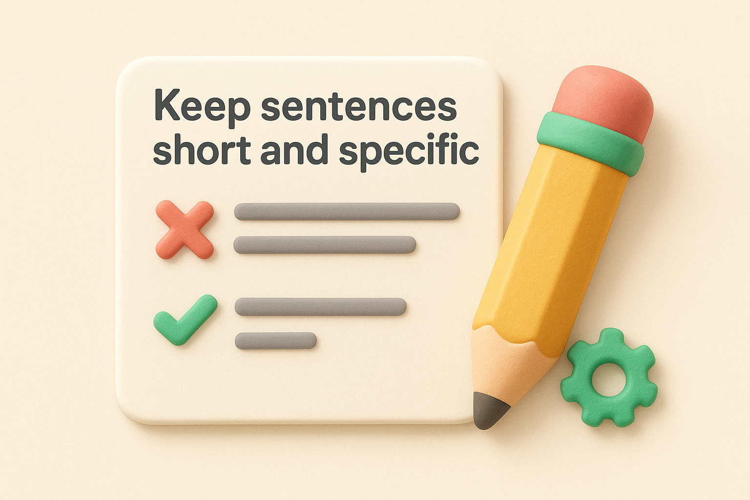 Keep sentences short and specific