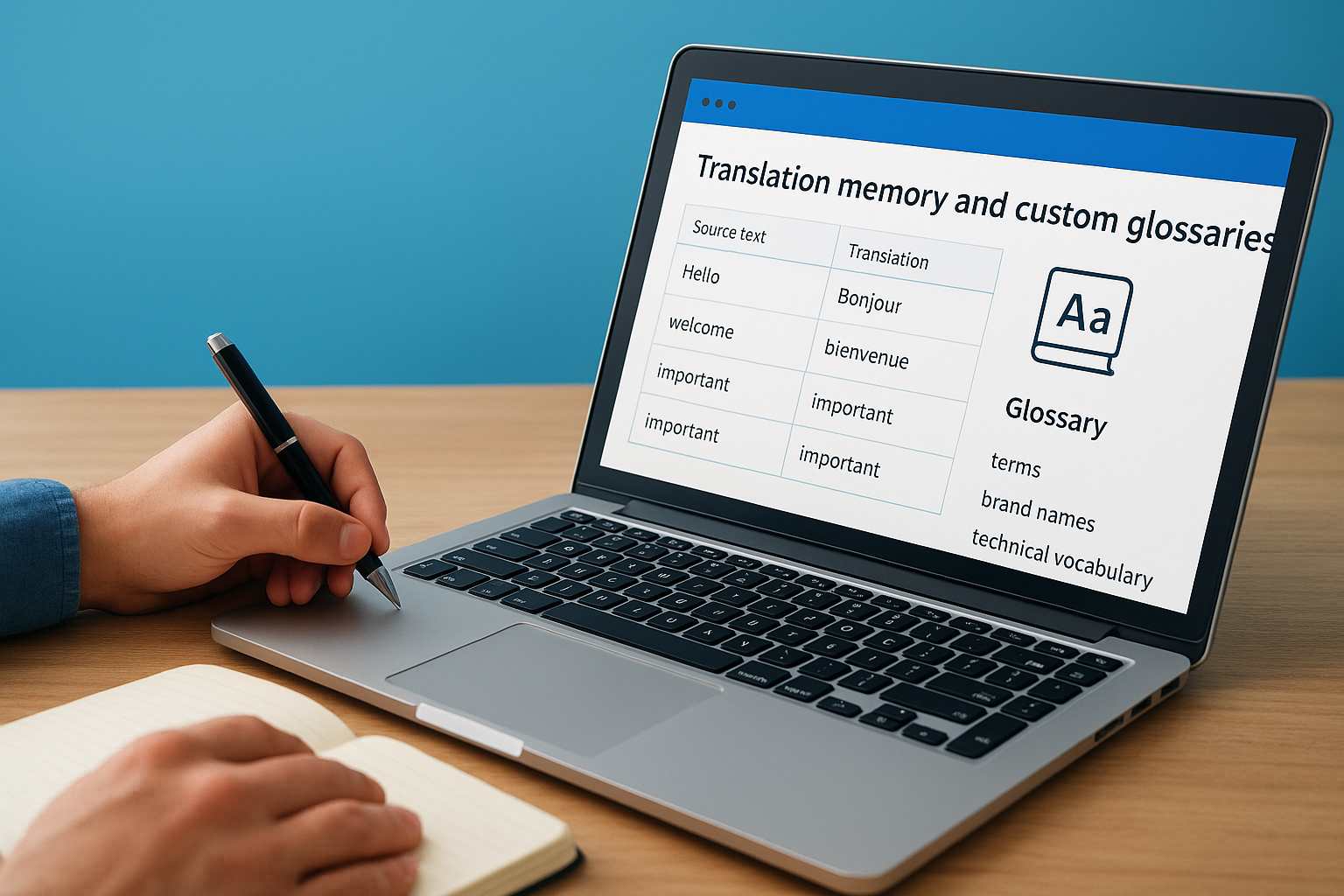 Translation memory and custom glossaries