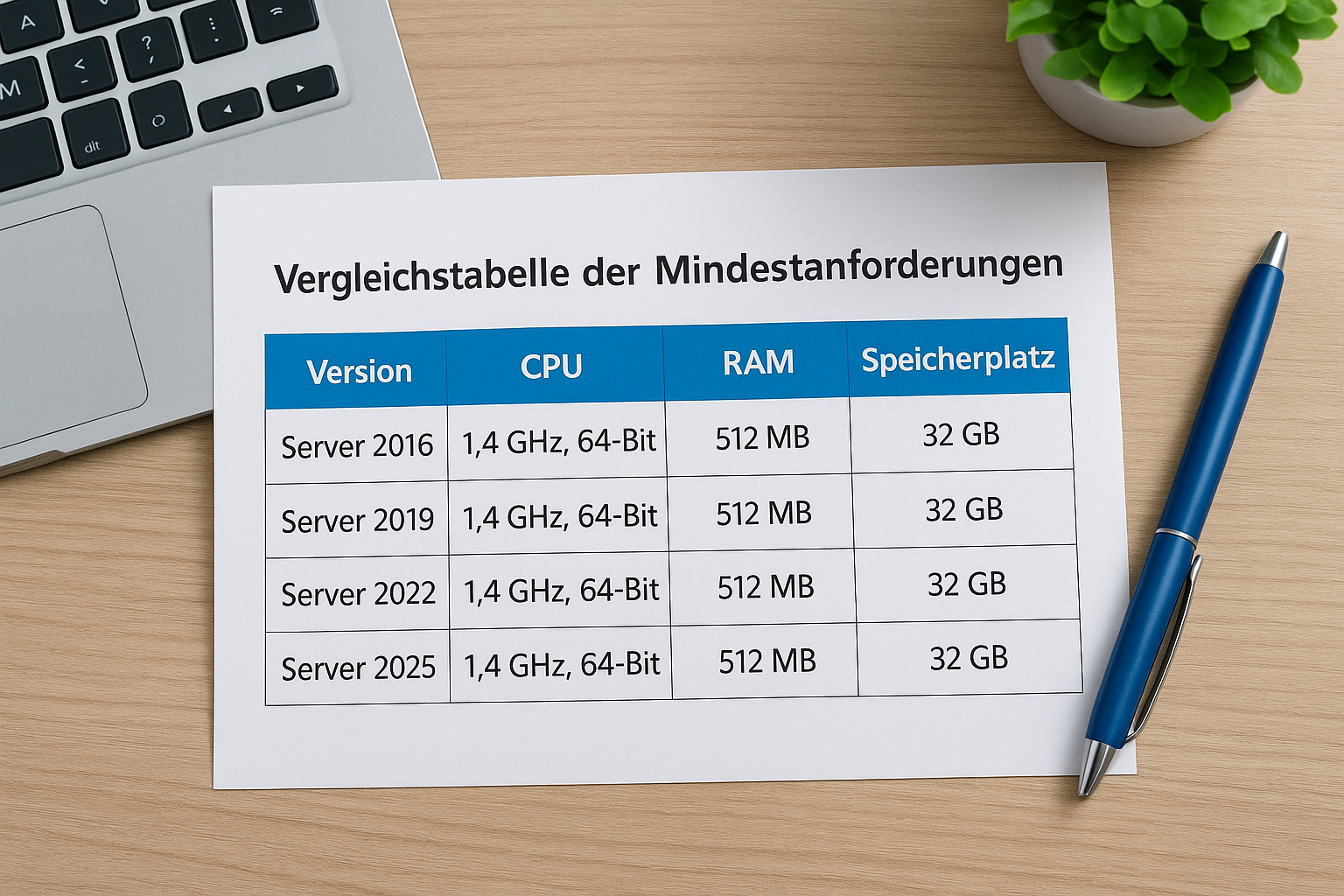 Vergleichstabelle der Mindestanforderungen