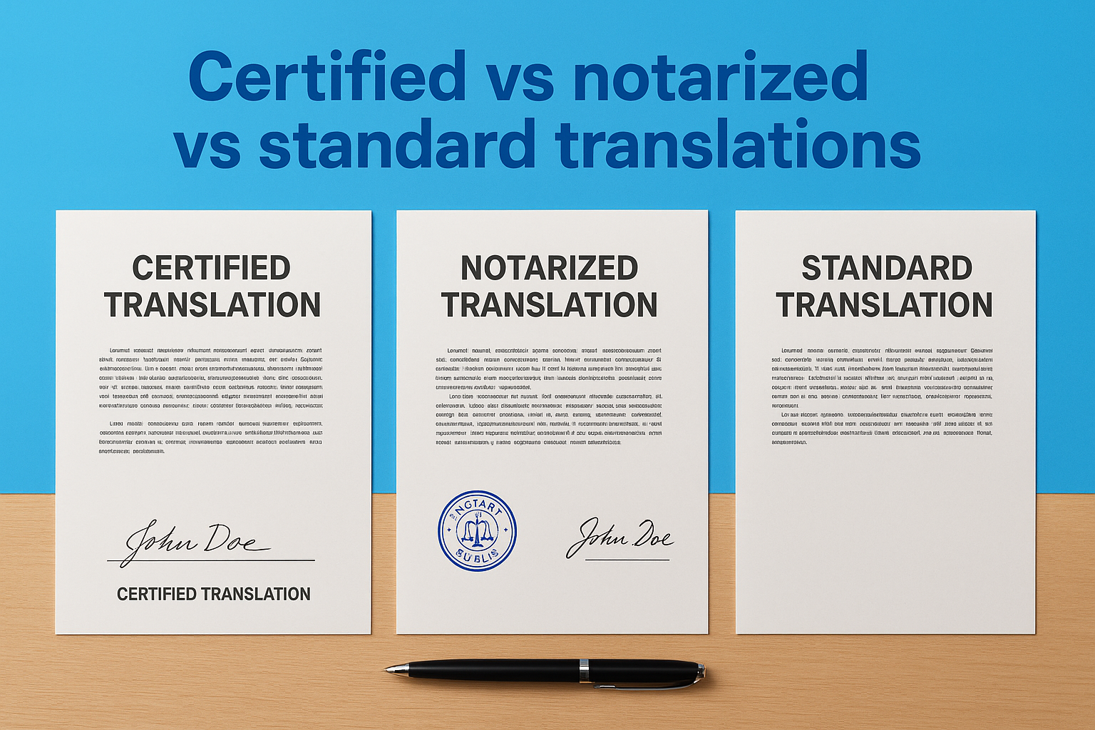 Certified vs notarized vs standard translations