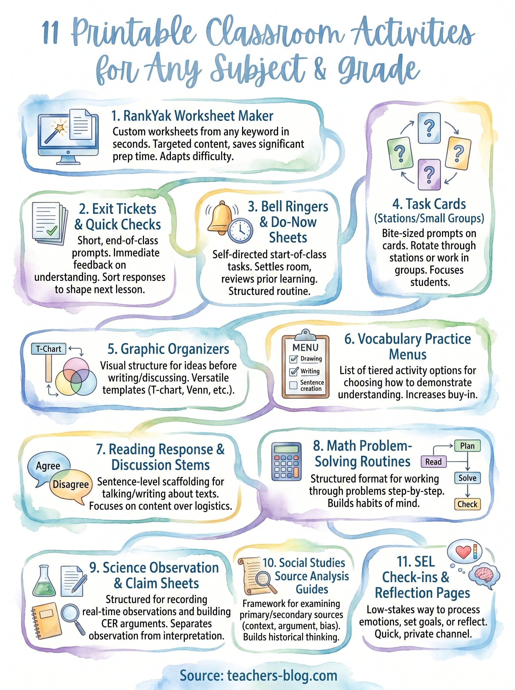 printable classroom activities infographic