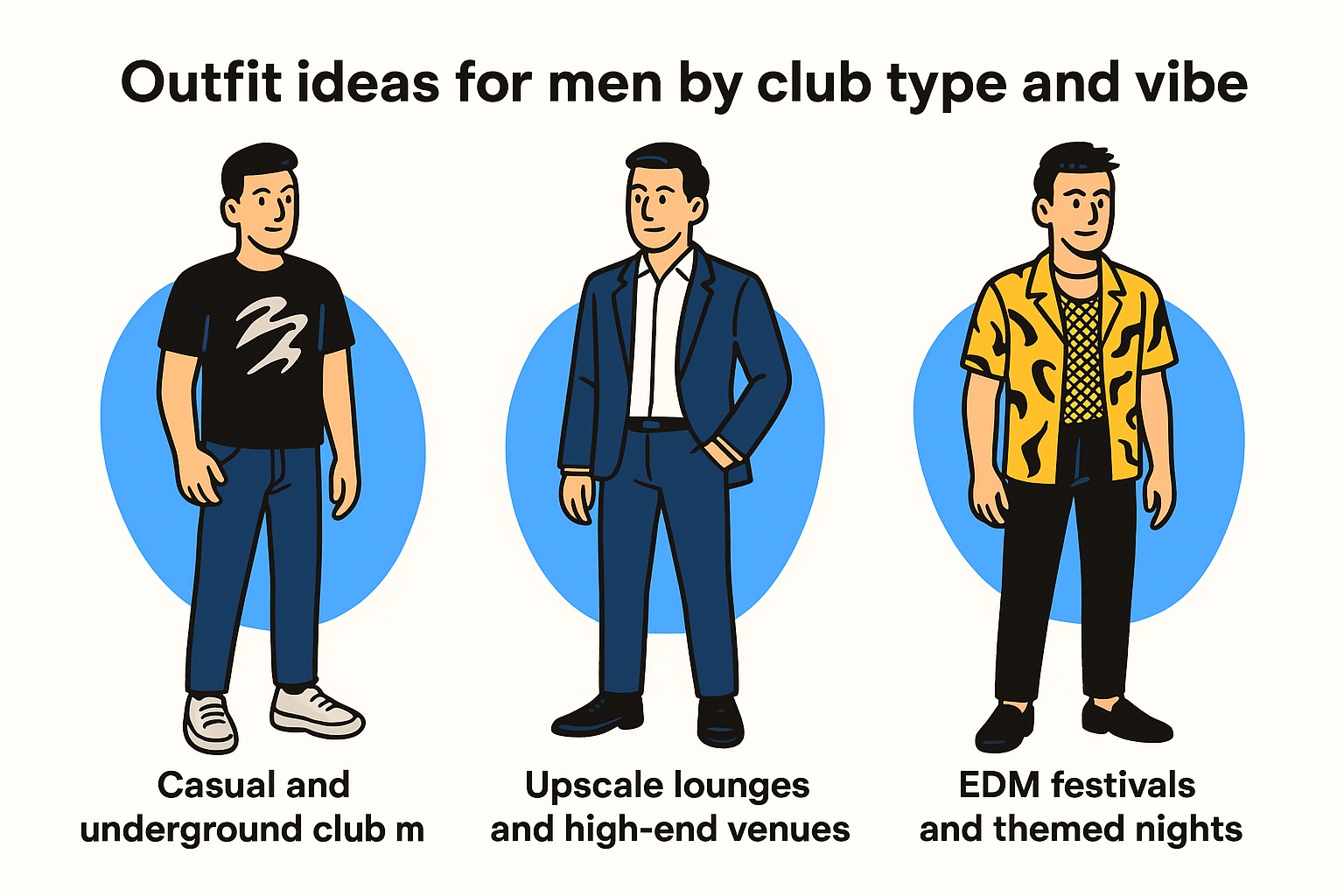 Outfit ideas for men by club type and vibe