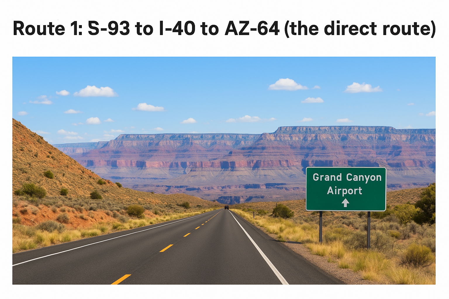 Route 1: US-93 to I-40 to AZ-64 (the direct route)