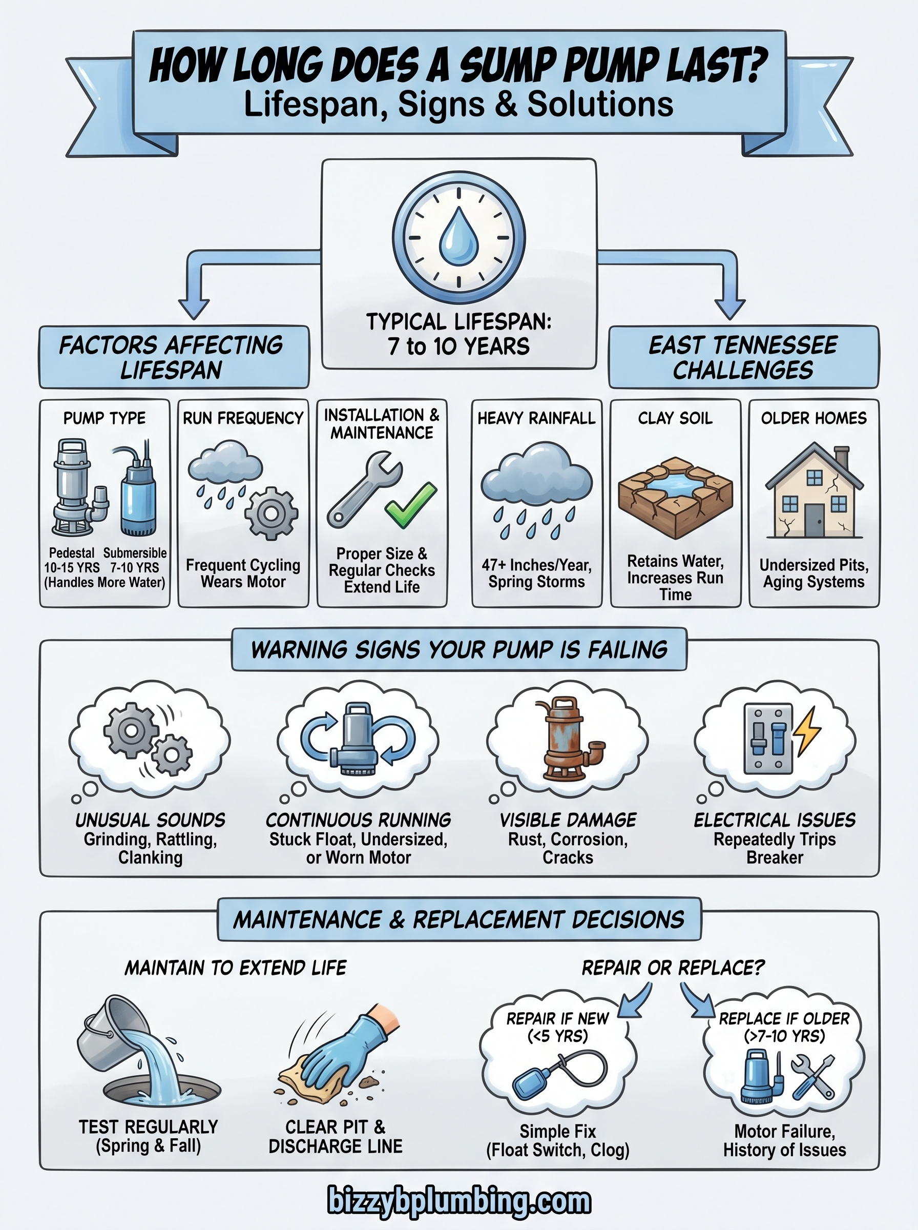 how long does a sump pump last infographic