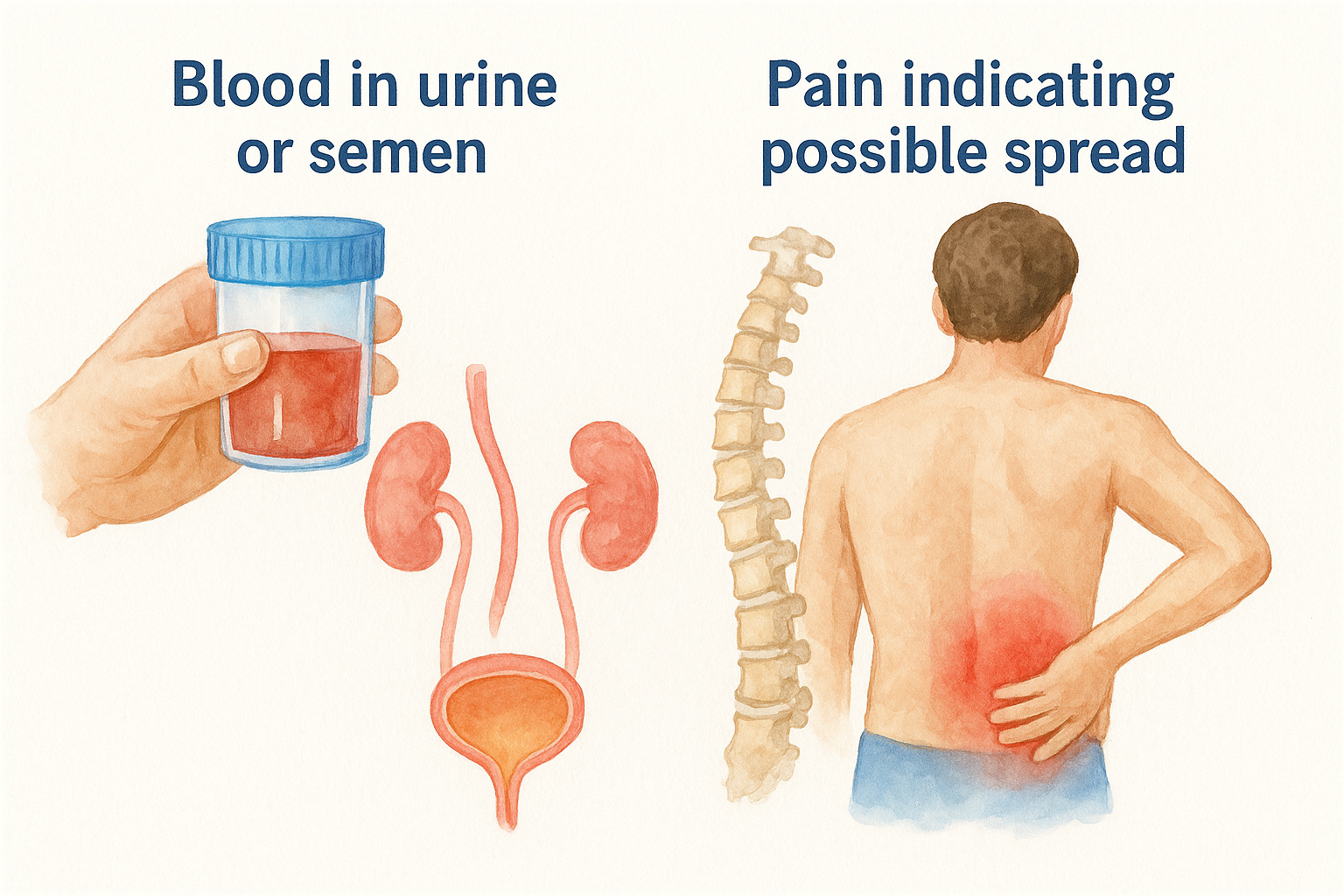 Blood in urine or semen