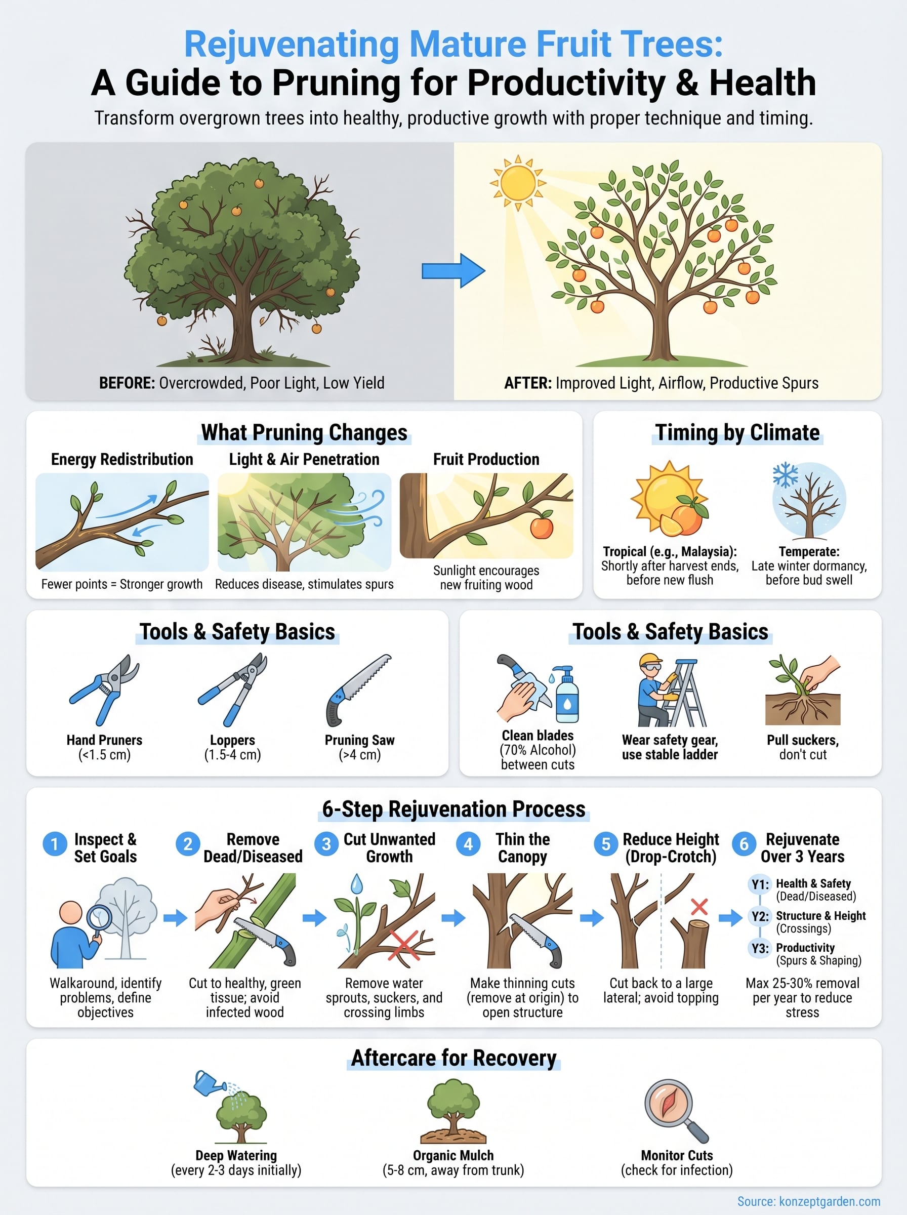 how to prune mature fruit trees infographic