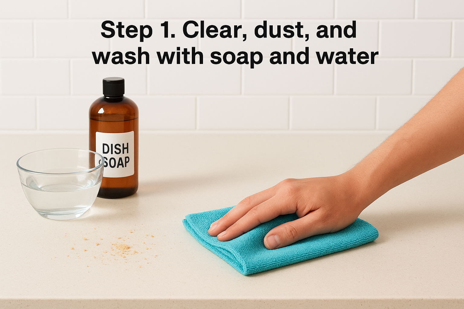Step 1. Clear, dust, and wash with soap and water