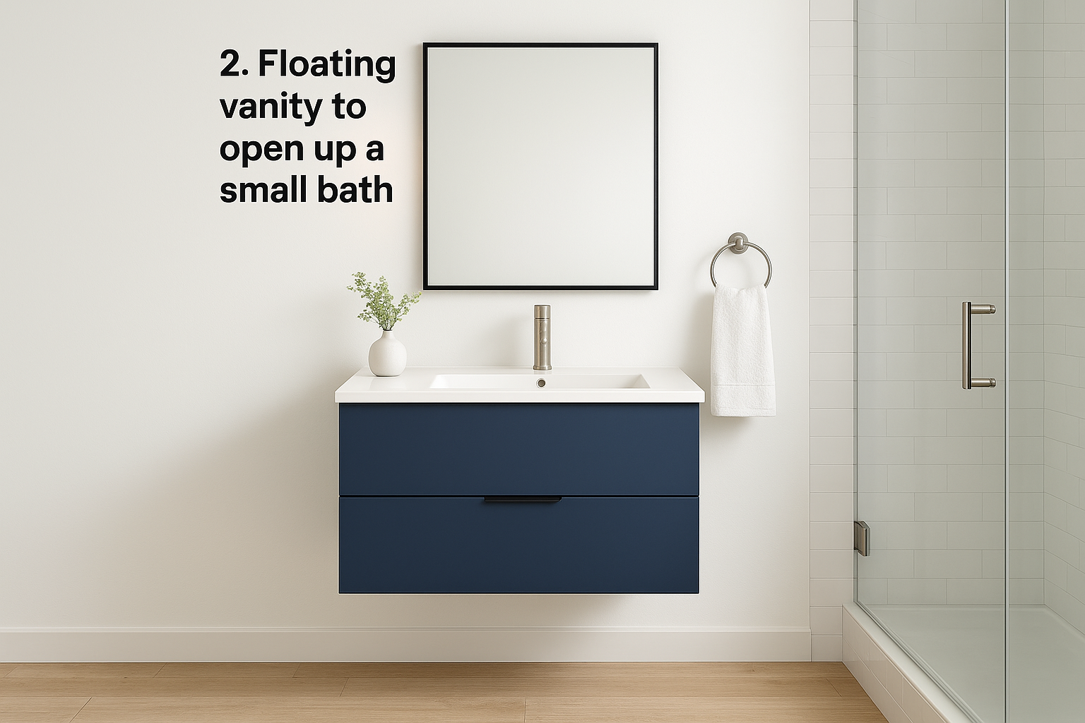 2. Floating vanity to open up a small bath