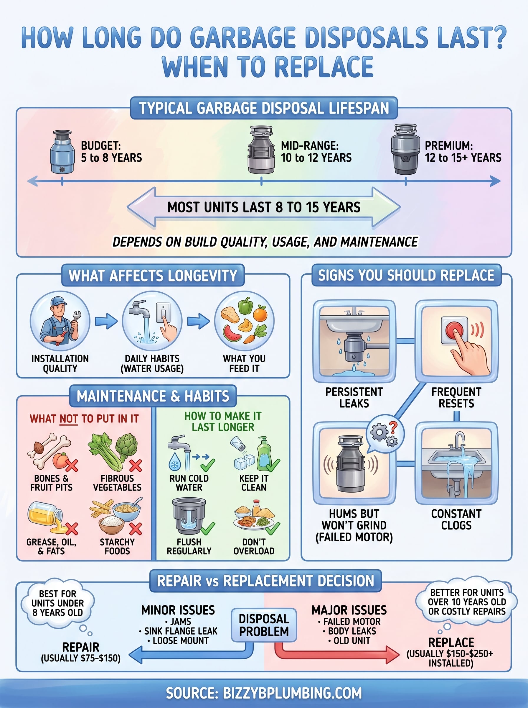 how long do garbage disposals last infographic