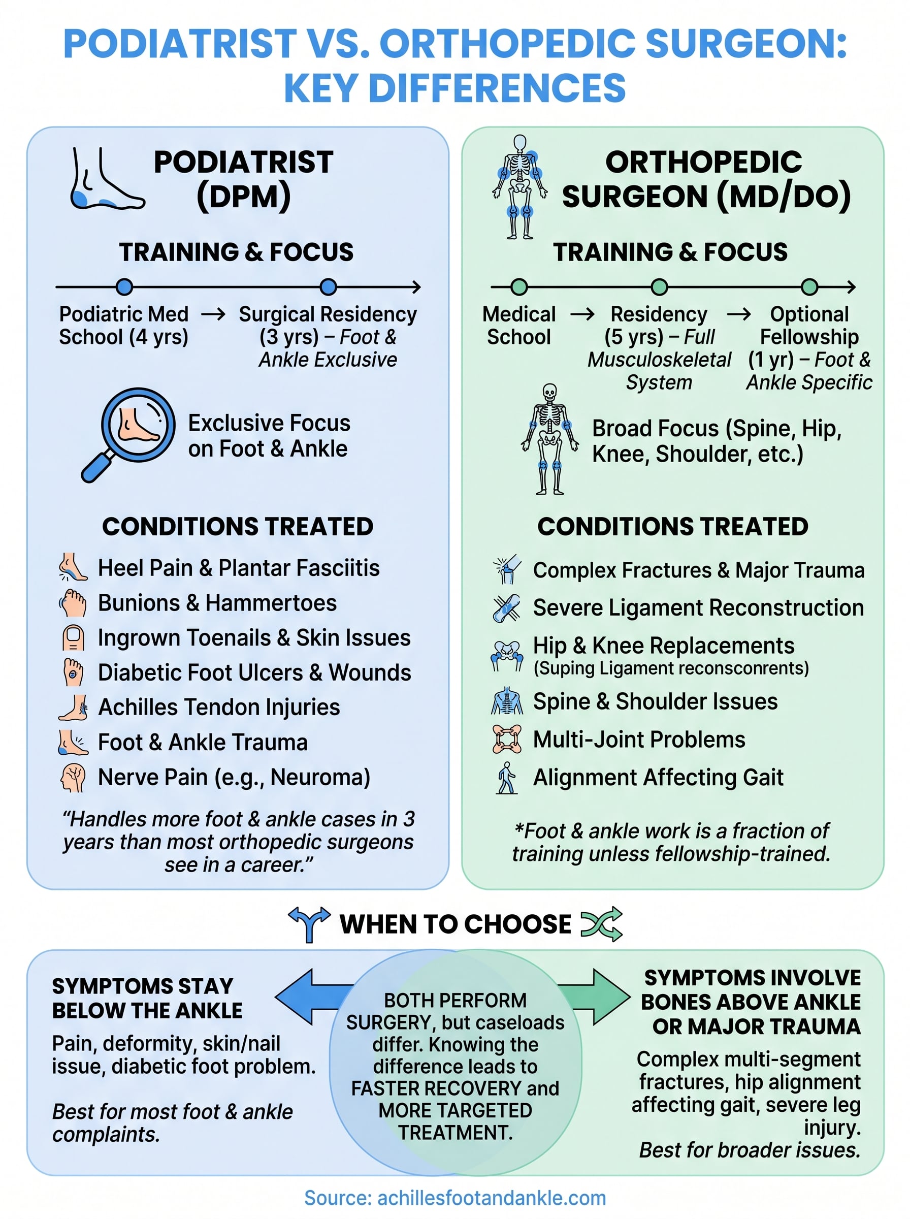 difference between podiatrist and orthopedic surgeon infographic
