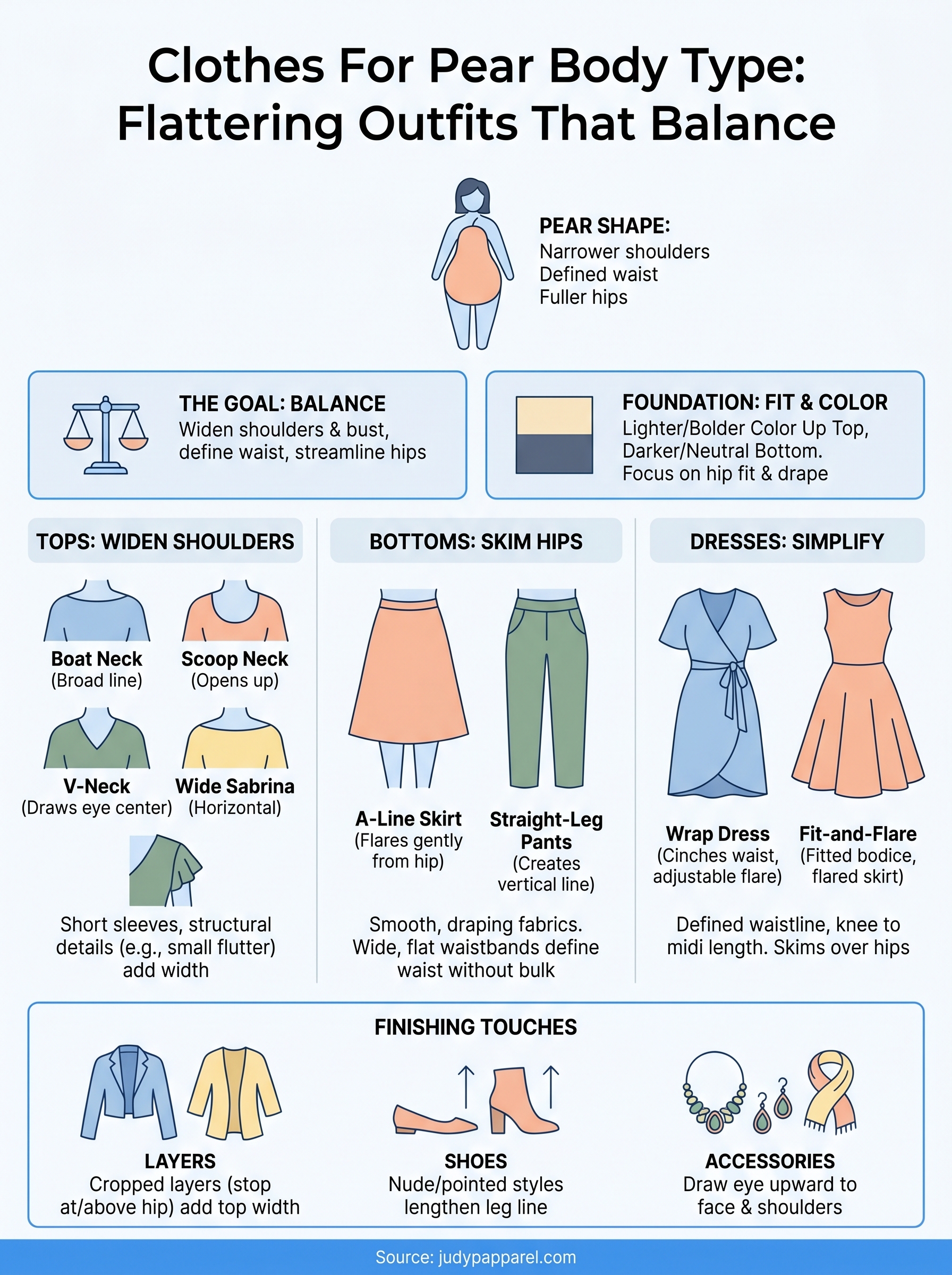 clothes for pear body type infographic