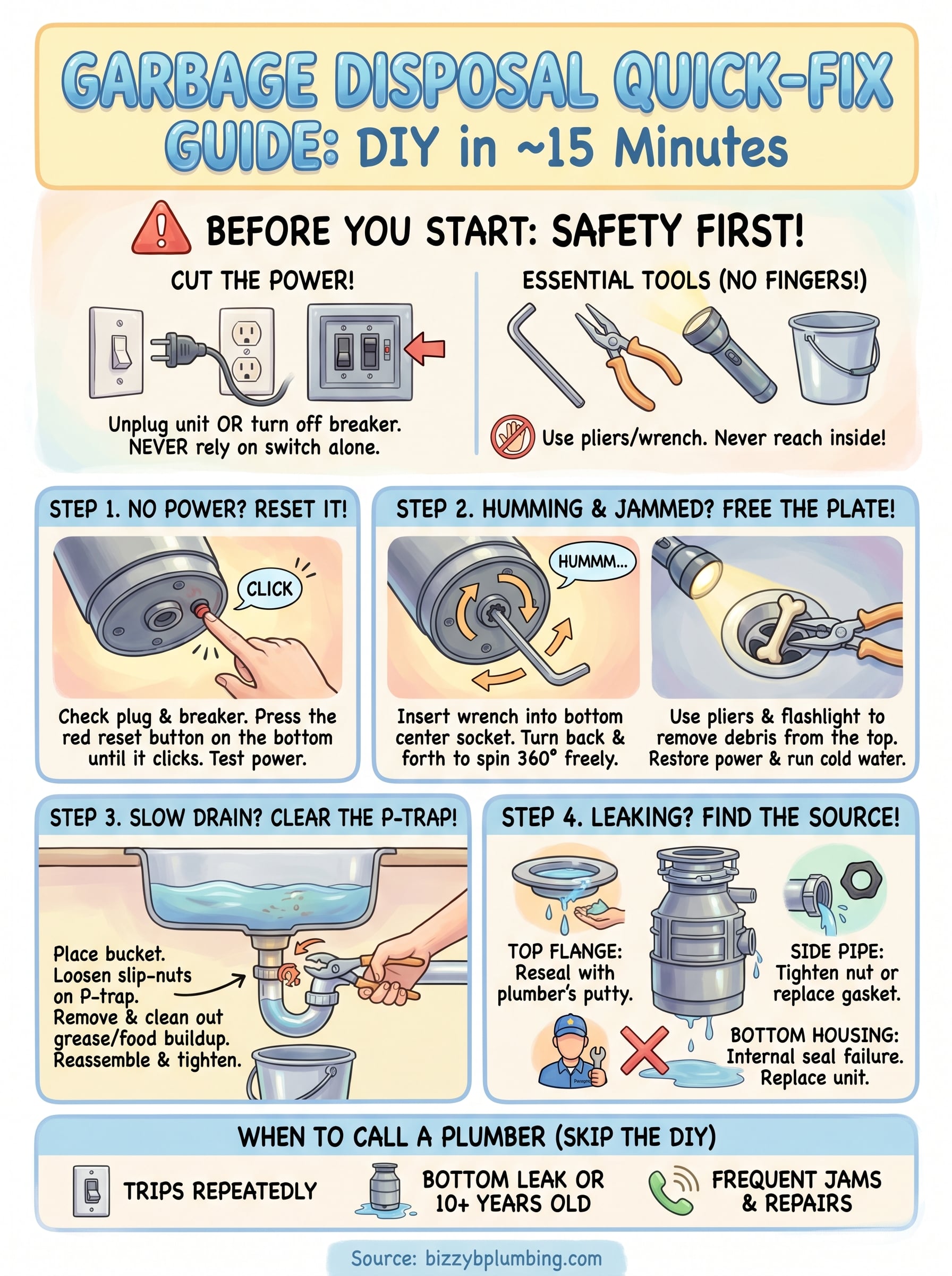 how to fix a garbage disposal infographic