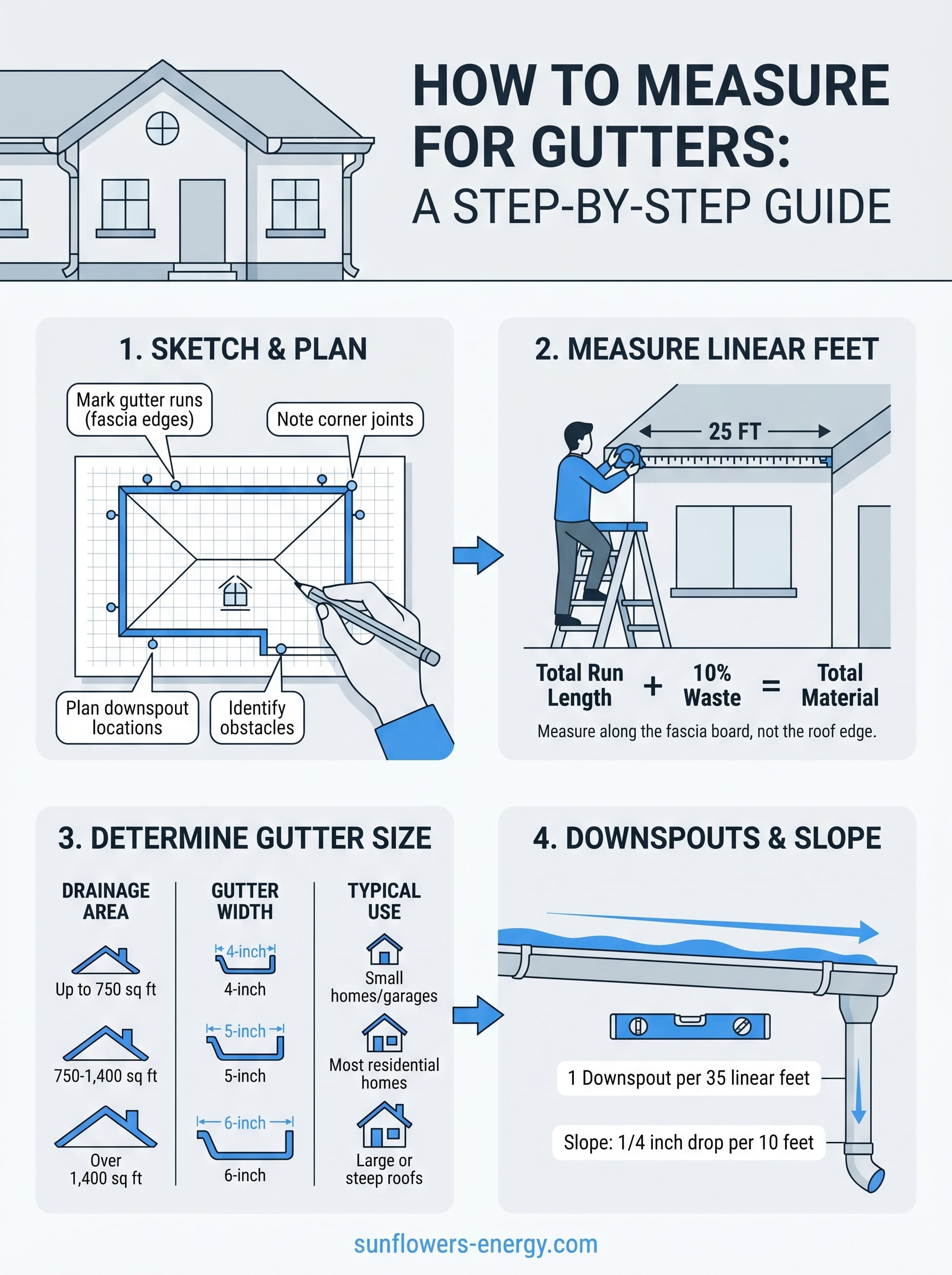 how to measure for gutters infographic