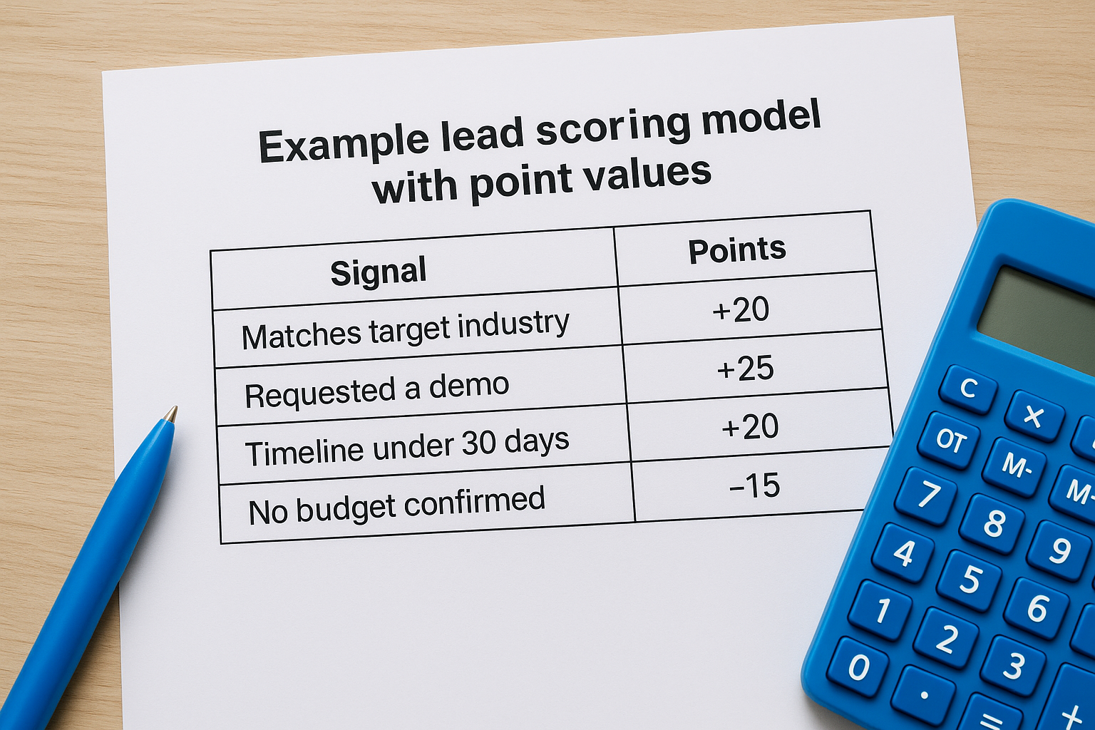 Example lead scoring model with point values