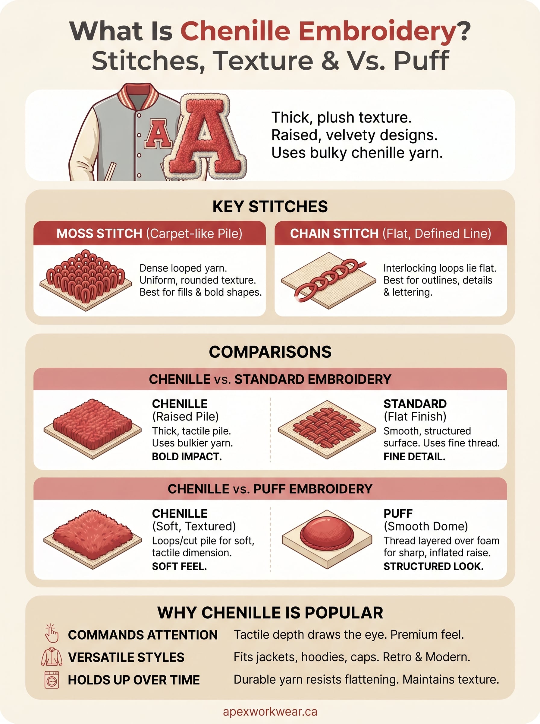 what is chenille embroidery infographic