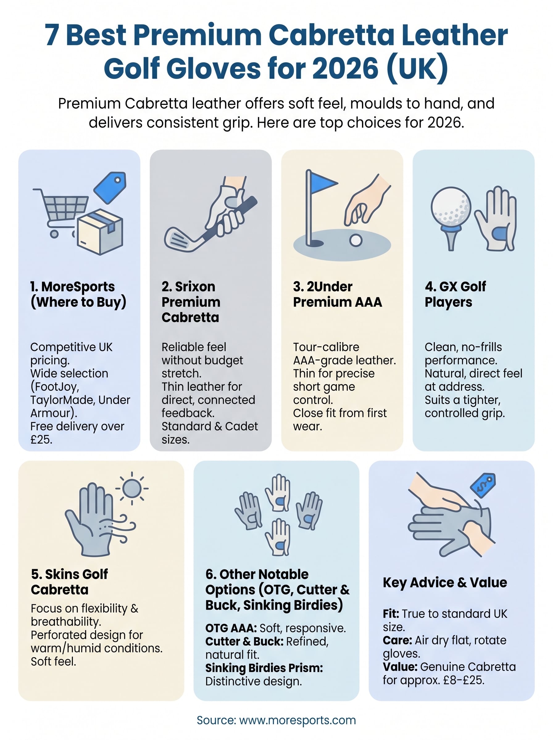 premium cabretta leather golf gloves infographic